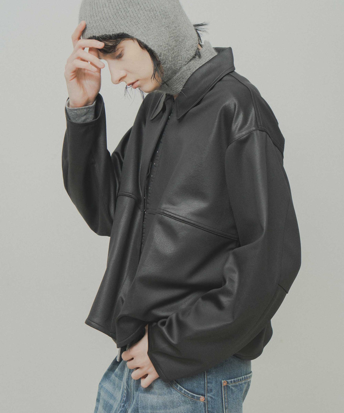 leather like shirt jacket / WHT26FBL4106