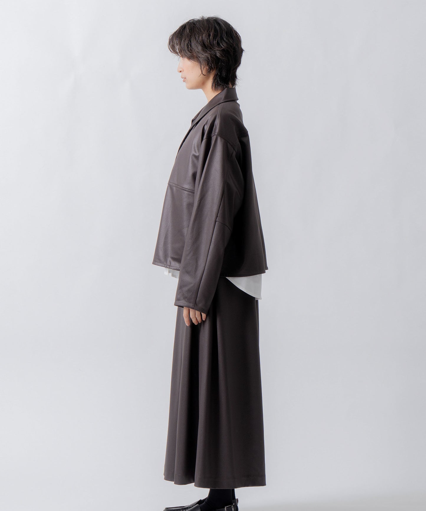 leather like shirt jacket / WHT26FBL4106