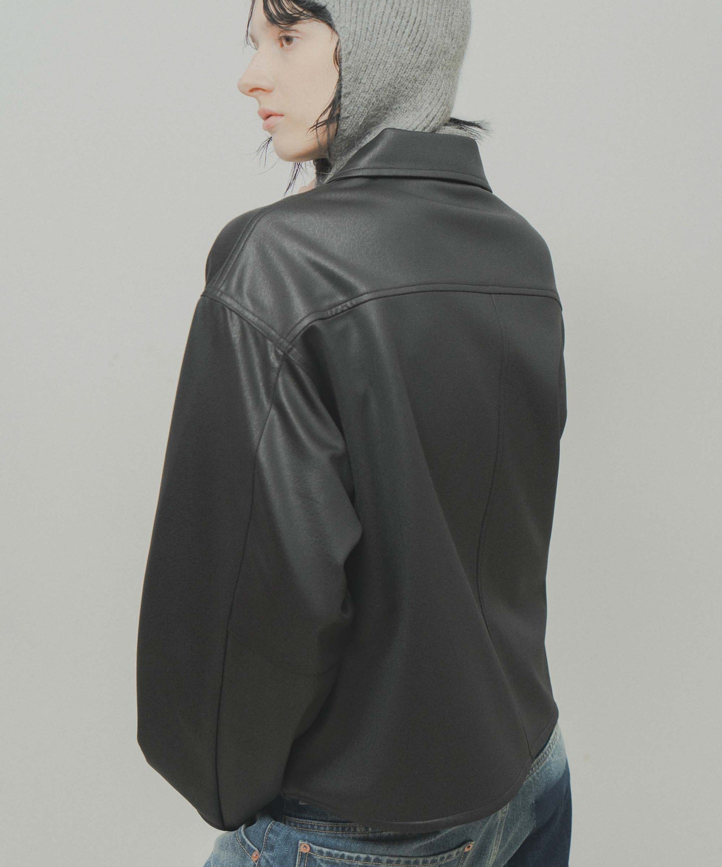 leather like shirt jacket / WHT26FBL4106