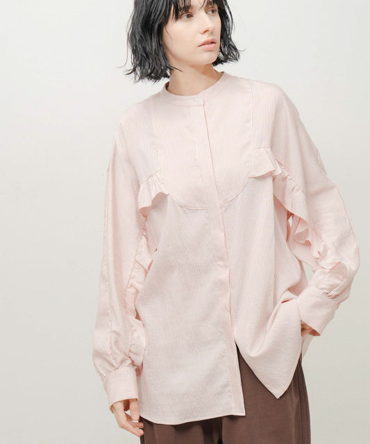 curve frill stripe blouse / WHT26FBL4109