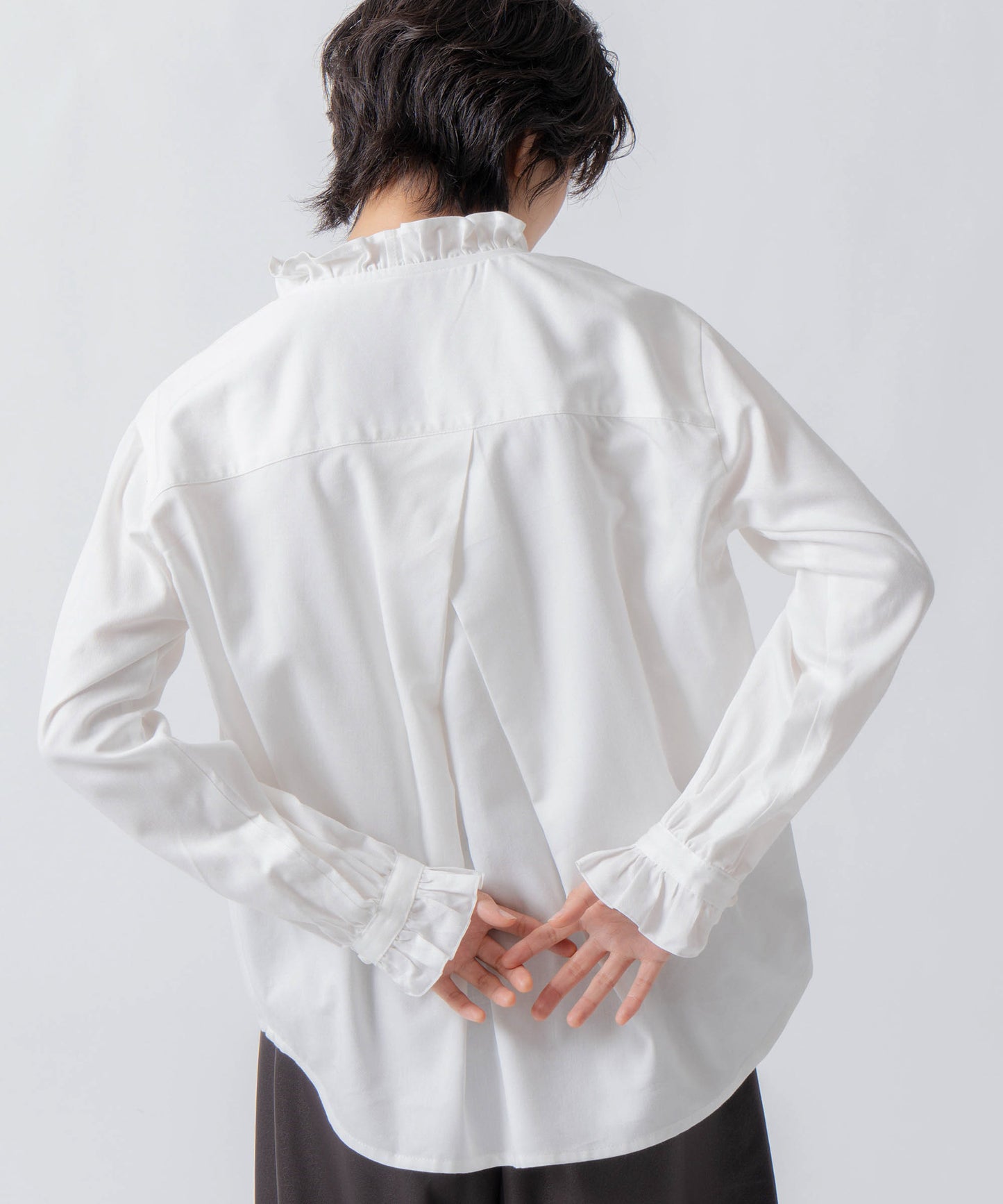 denim frill blouse / WHT26FBL4110
