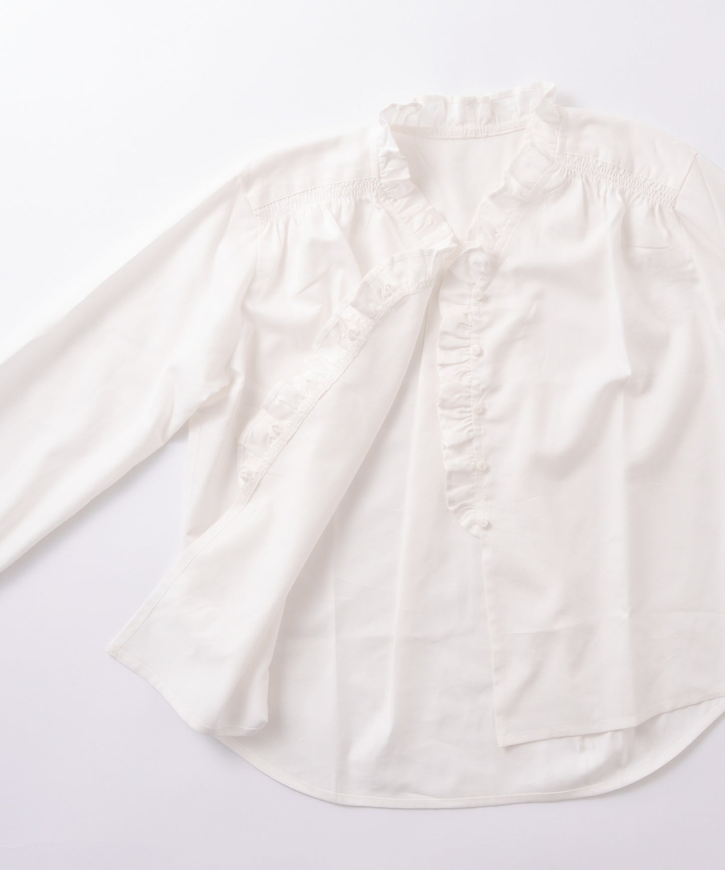 denim frill blouse / WHT26FBL4110
