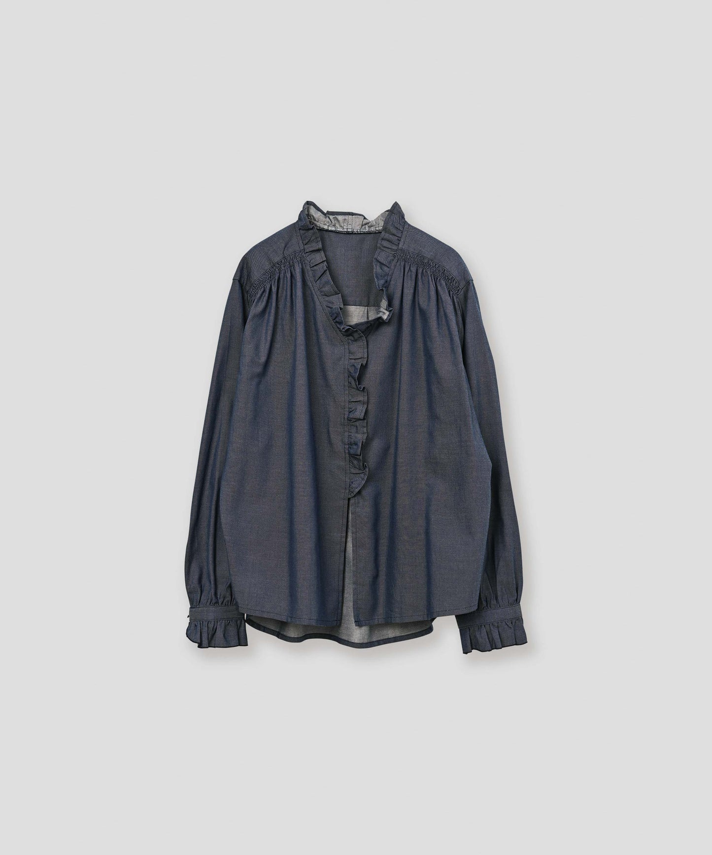 denim frill blouse / WHT26FBL4110