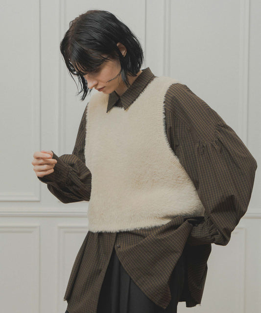check pattern volume blouse / WHT26FBL4111