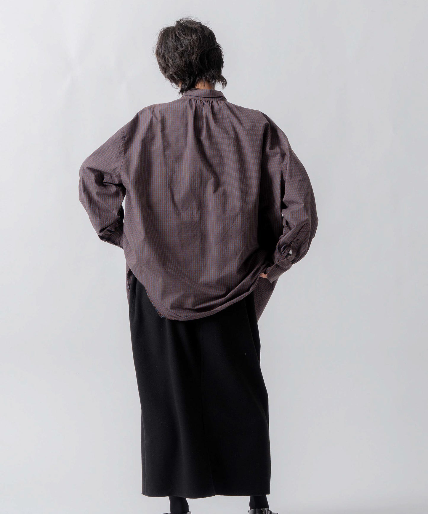 check pattern volume blouse / WHT26FBL4111