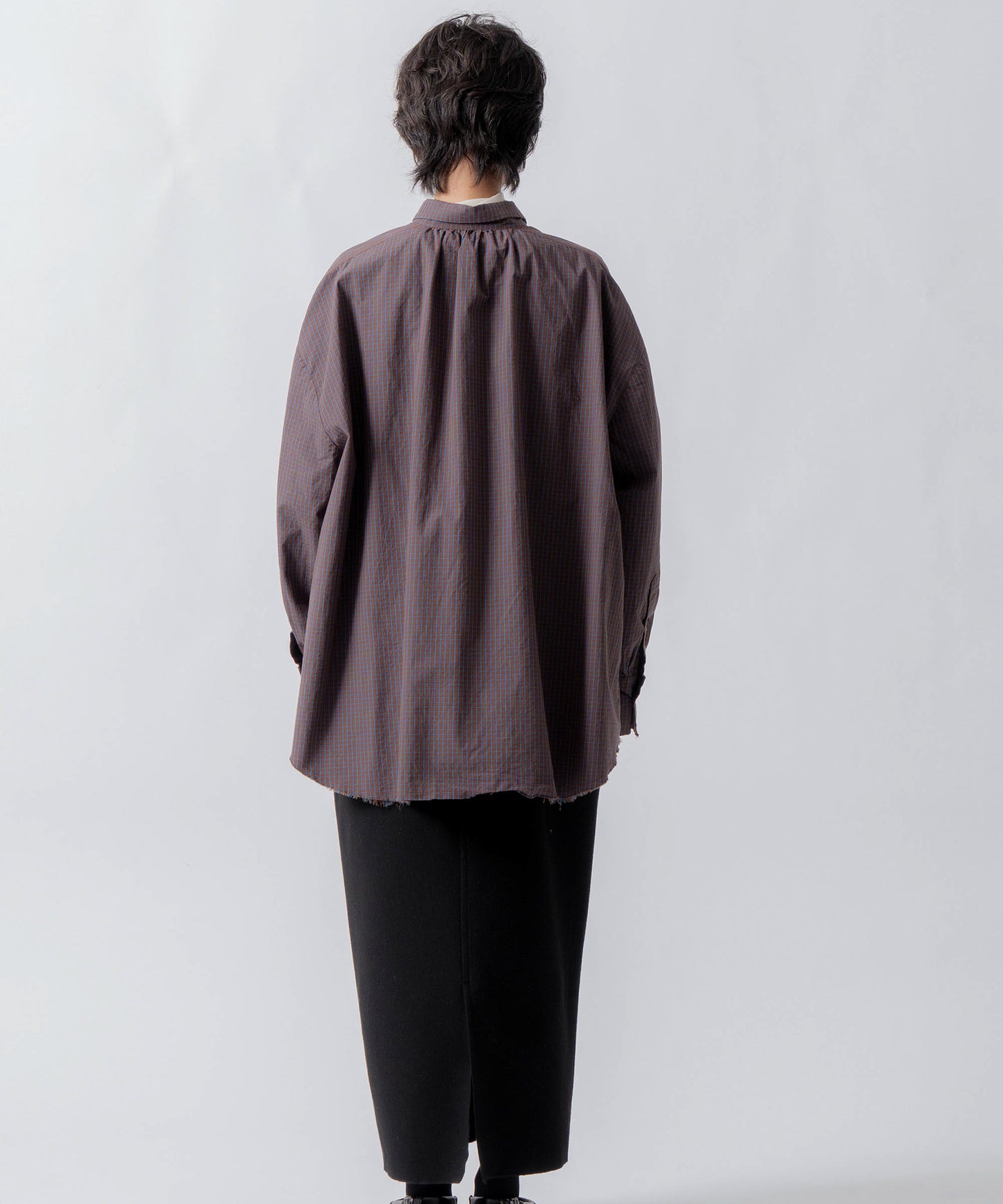 check pattern volume blouse / WHT26FBL4111