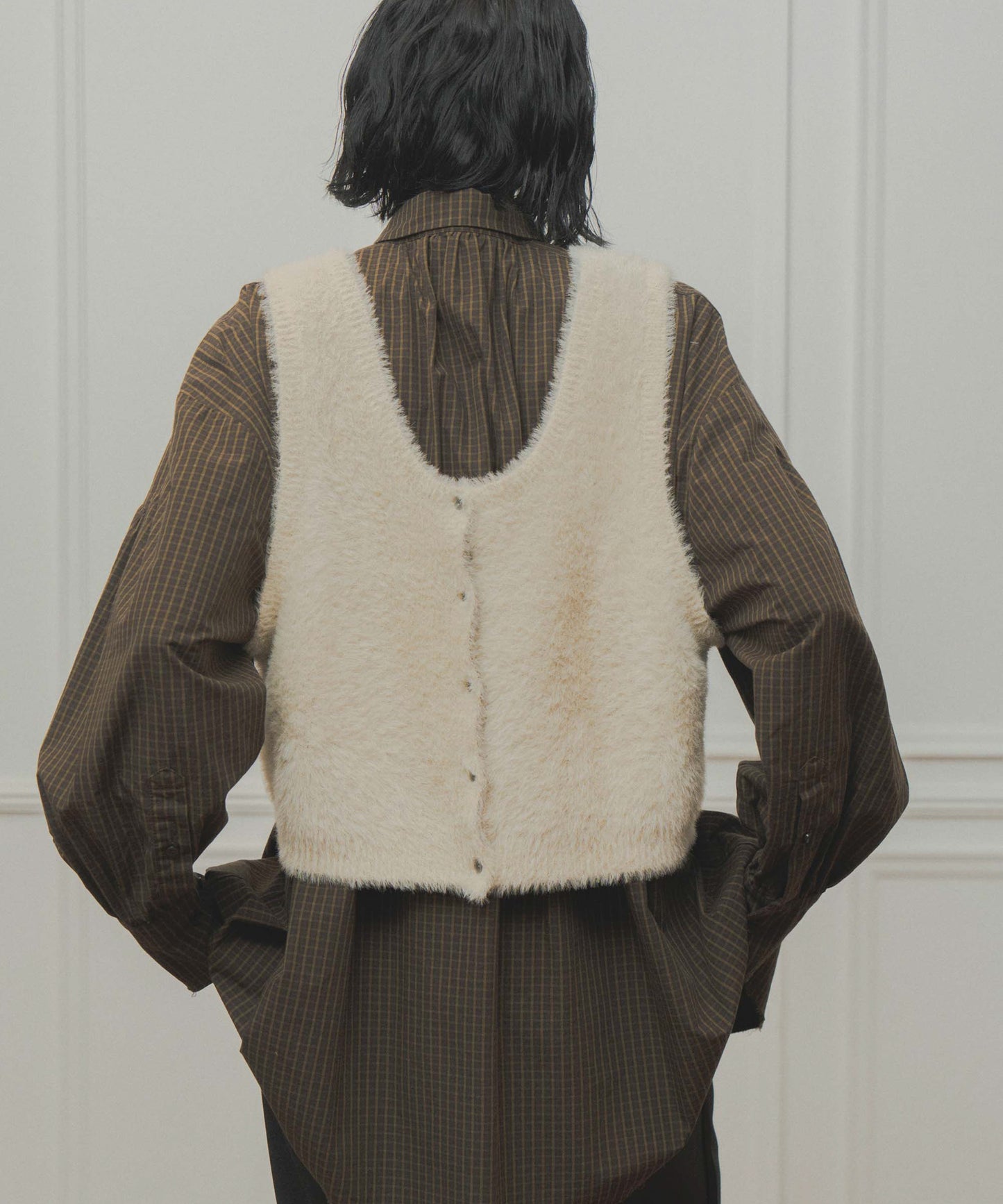 check pattern volume blouse / WHT26FBL4111