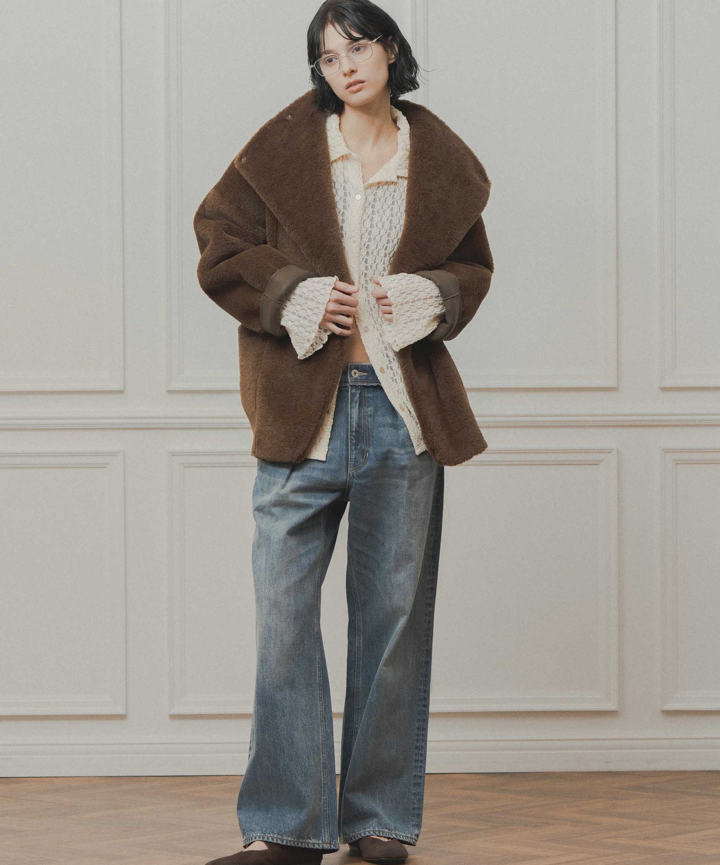standcollar boa coat / WHT26FJK4062