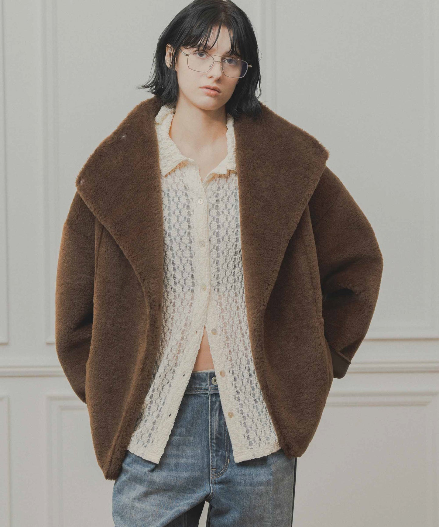 standcollar boa coat / WHT26FJK4062