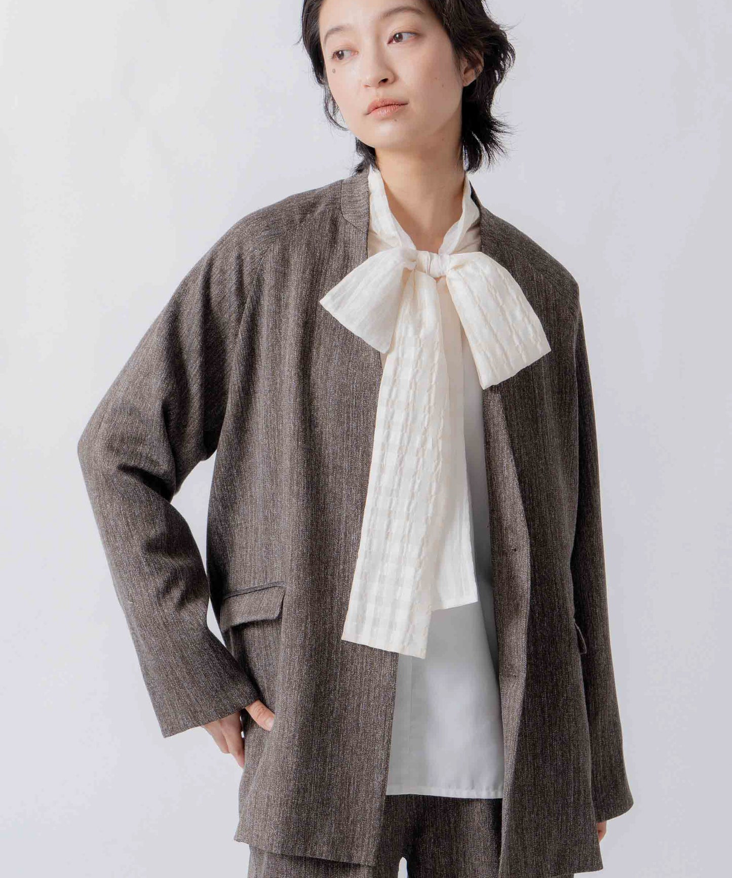 tweed satin over jacket / WHT26FJK4066