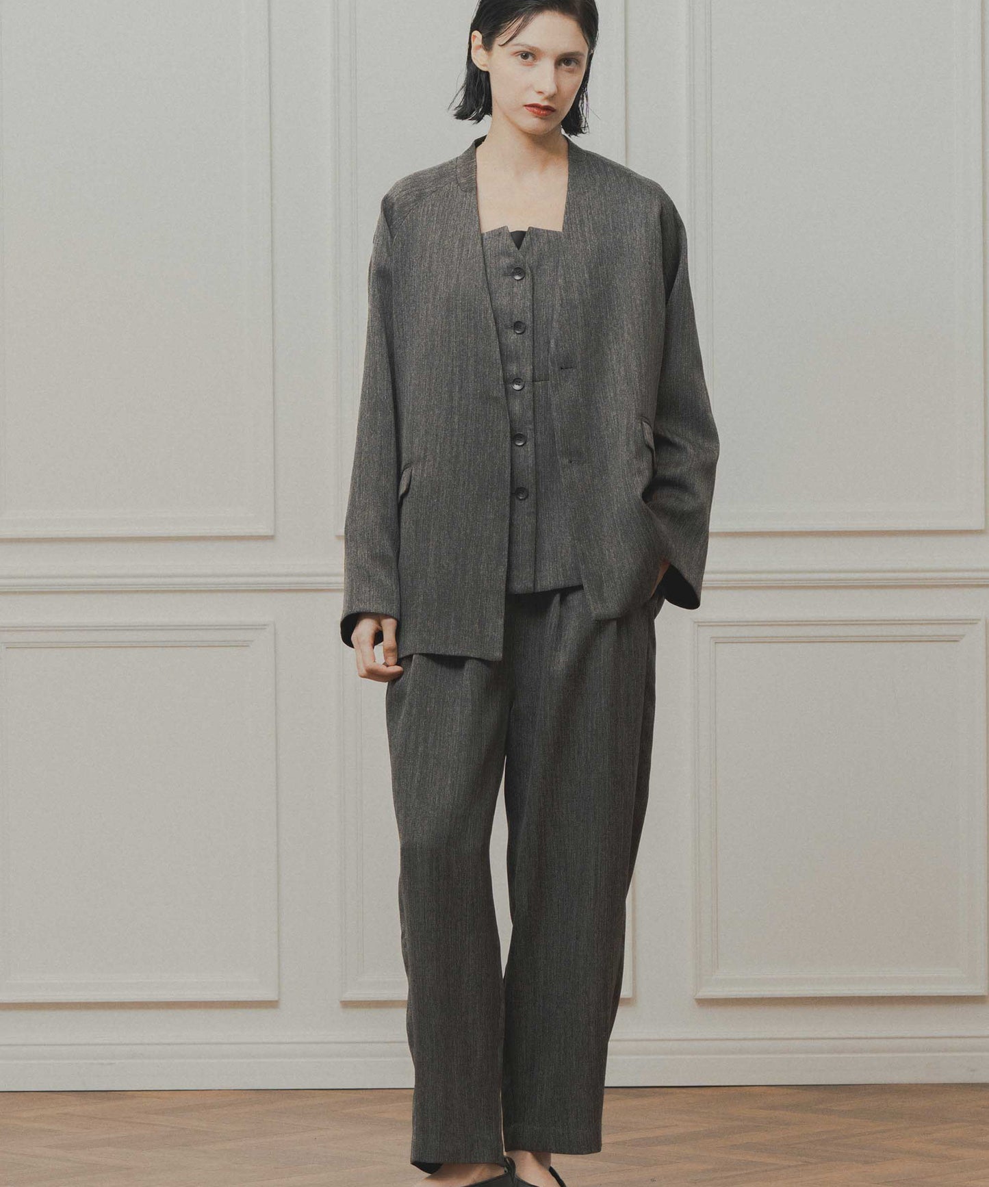 tweed satin over jacket / WHT26FJK4066