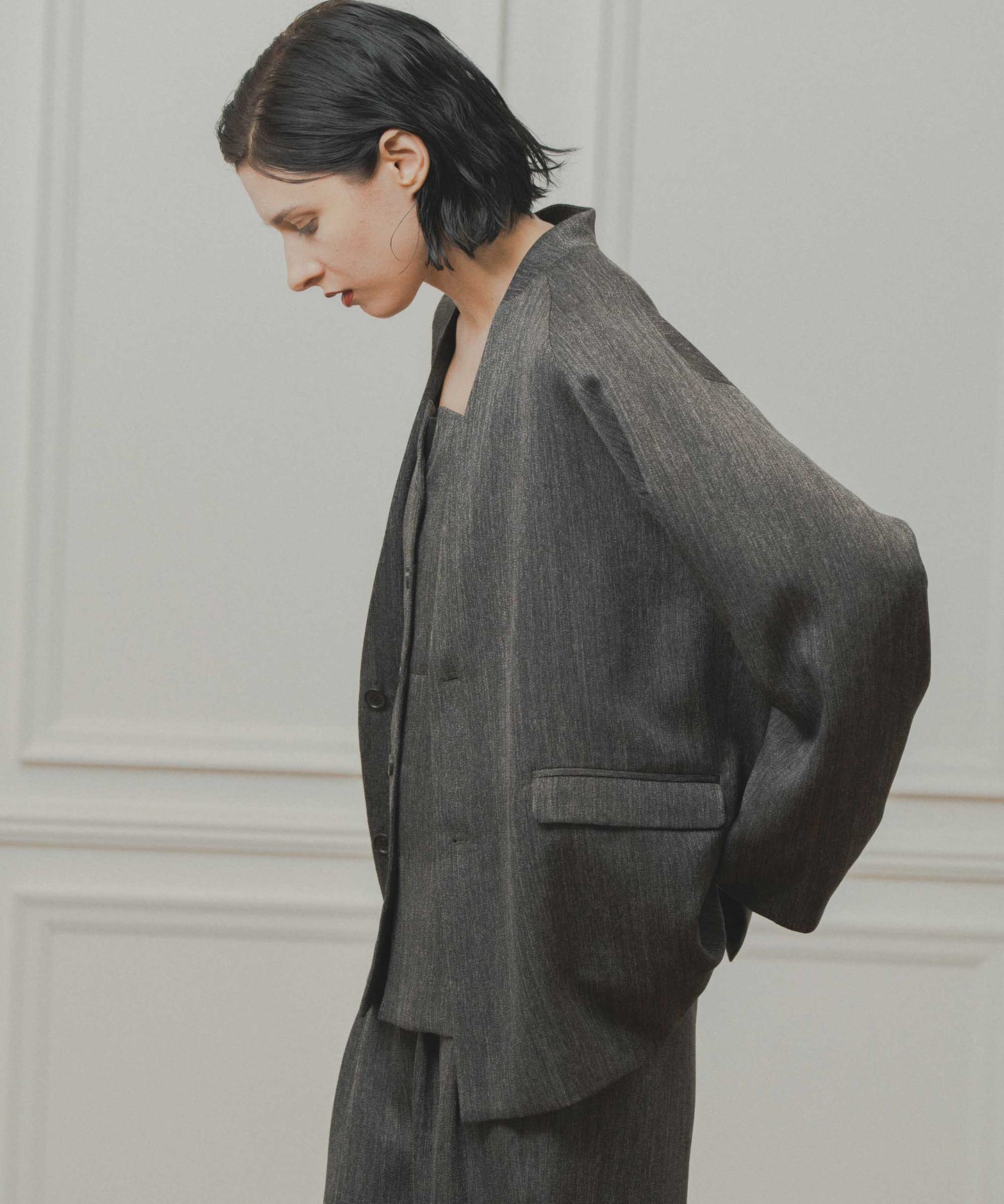 tweed satin over jacket / WHT26FJK4066