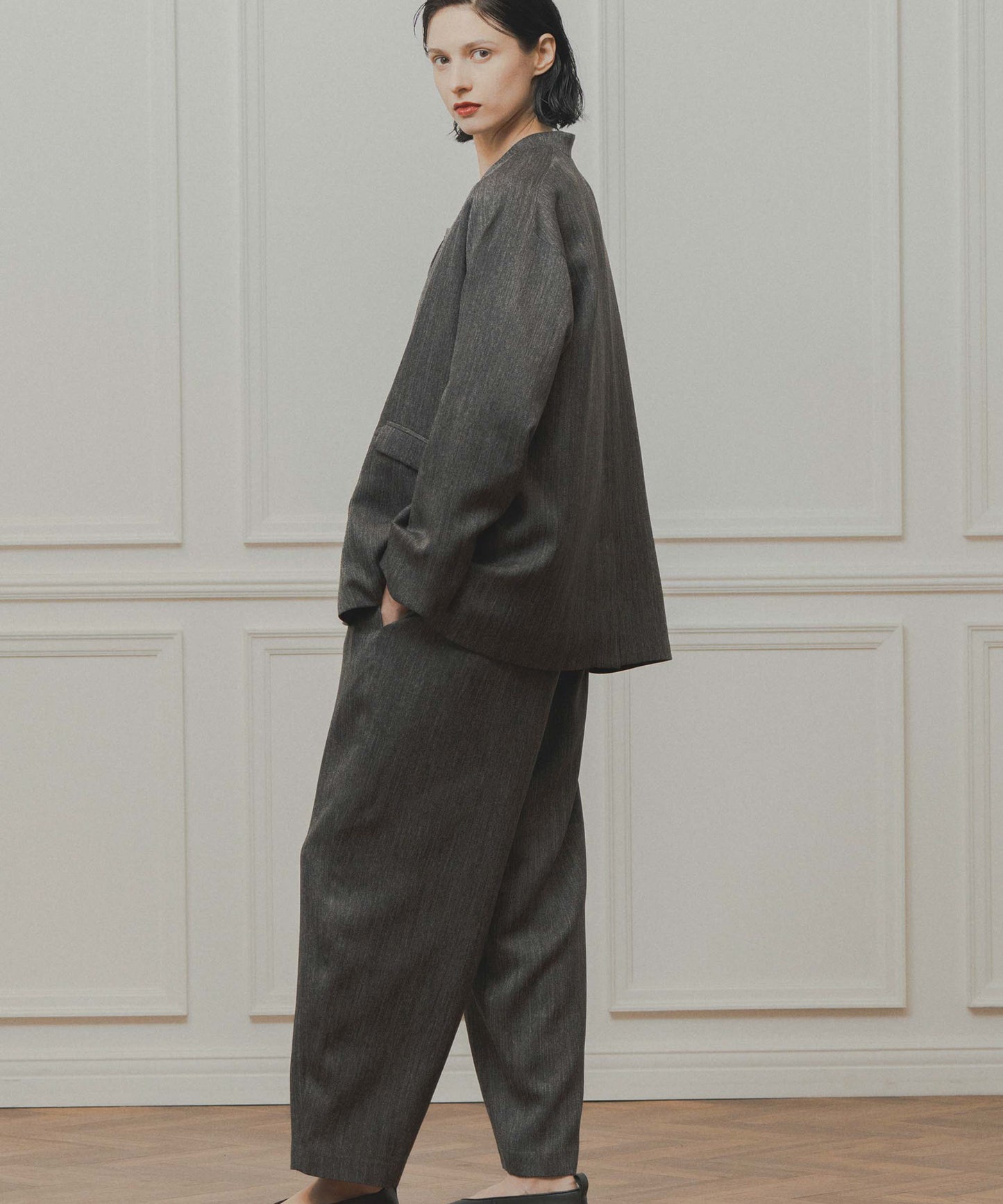 tweed satin over jacket / WHT26FJK4066