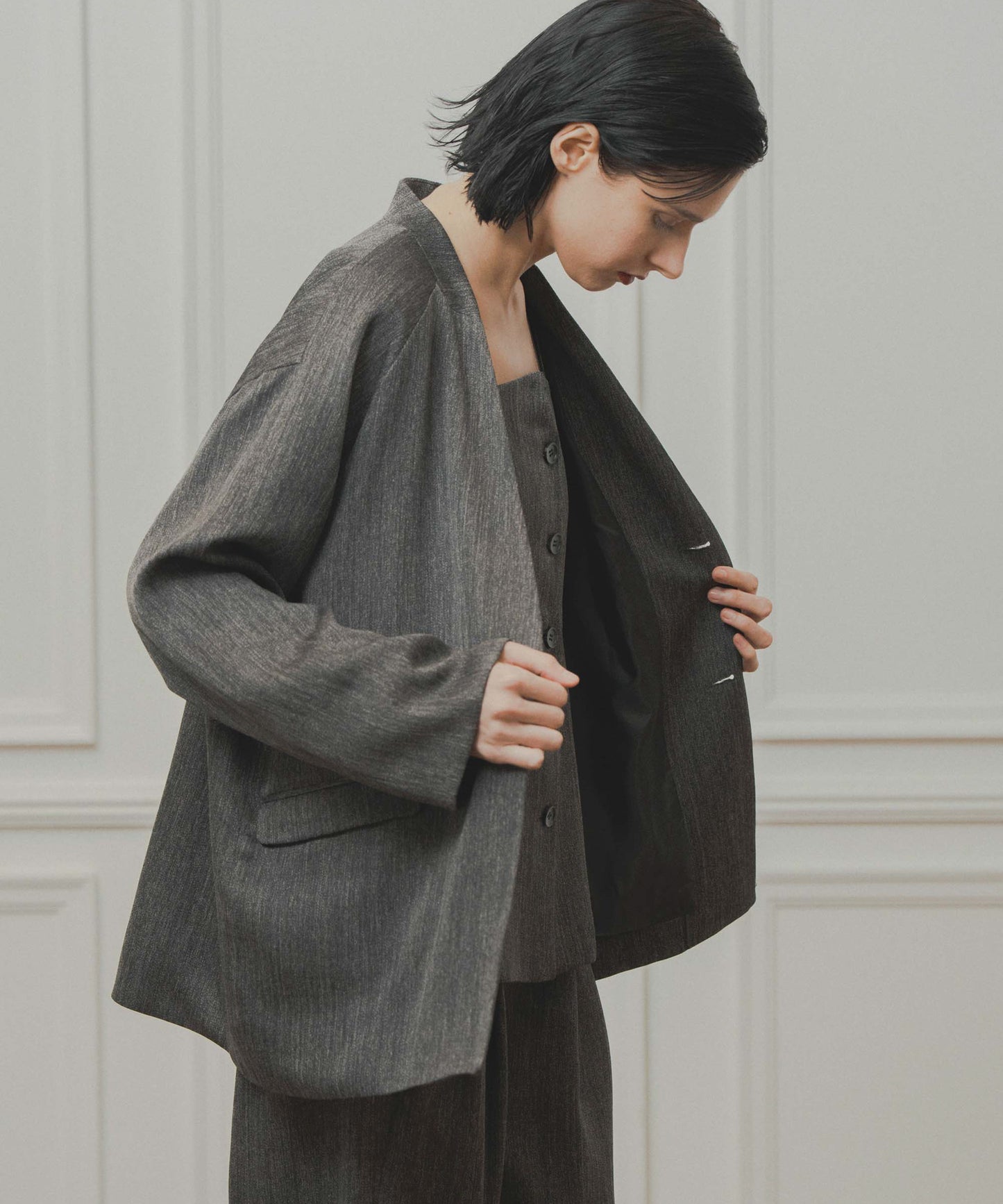 tweed satin over jacket / WHT26FJK4066