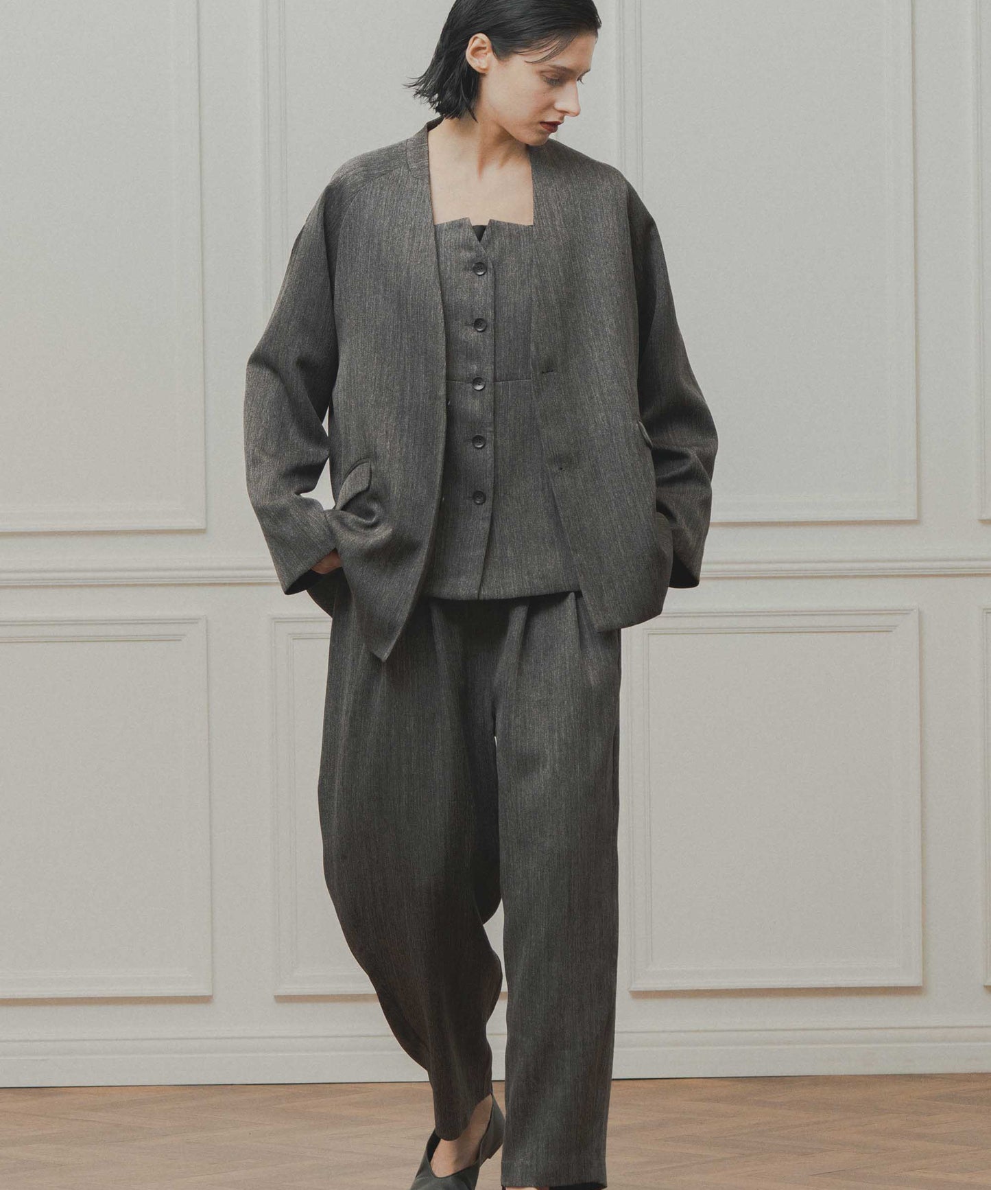 tweed satin over jacket / WHT26FJK4066