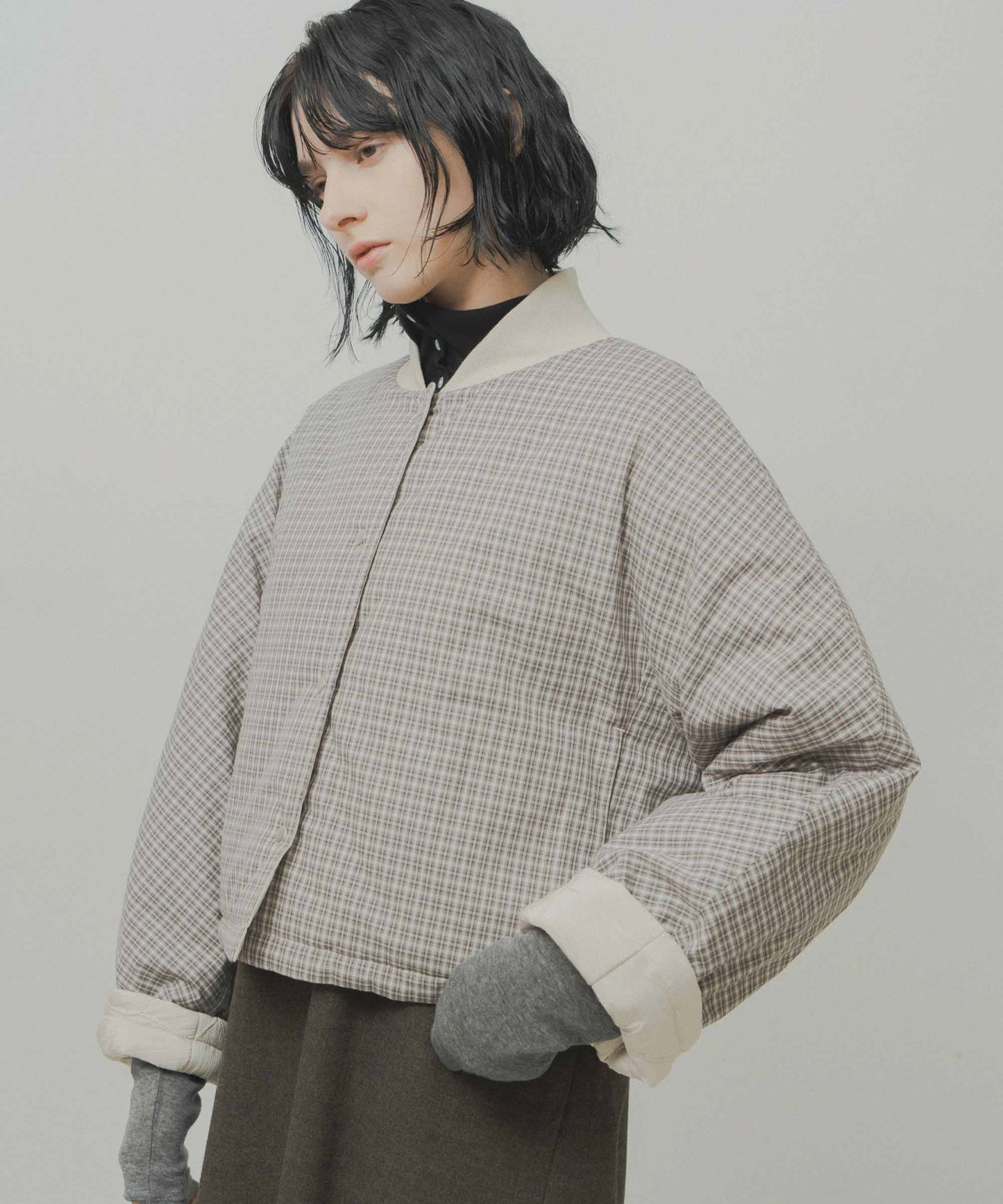 check pattern reversible jacket / WHT26FJK4067