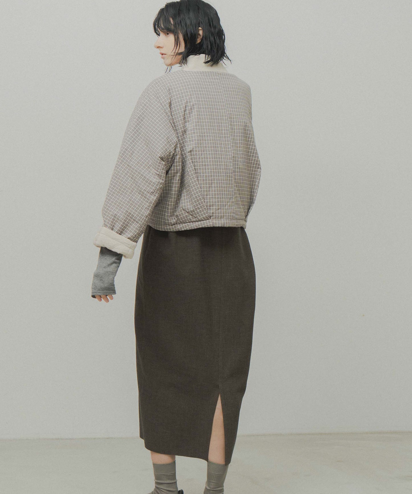 check pattern reversible jacket / WHT26FJK4067