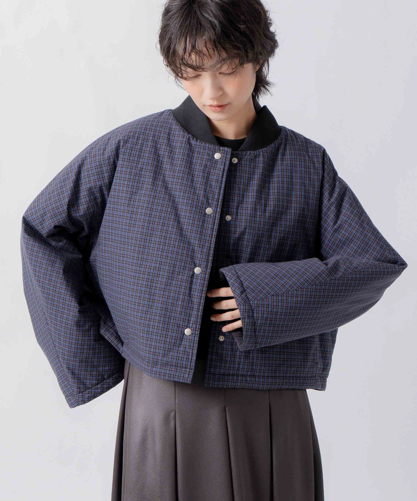 check pattern reversible jacket / WHT26FJK4067