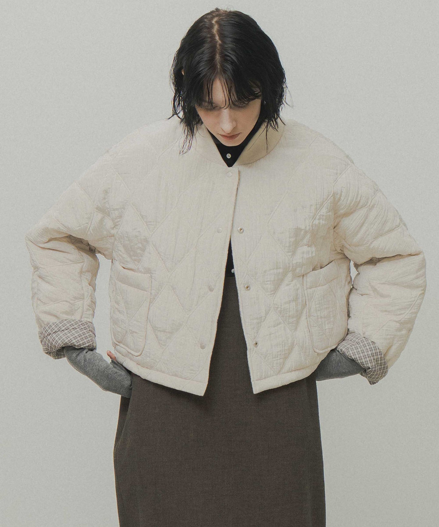 check pattern reversible jacket / WHT26FJK4067
