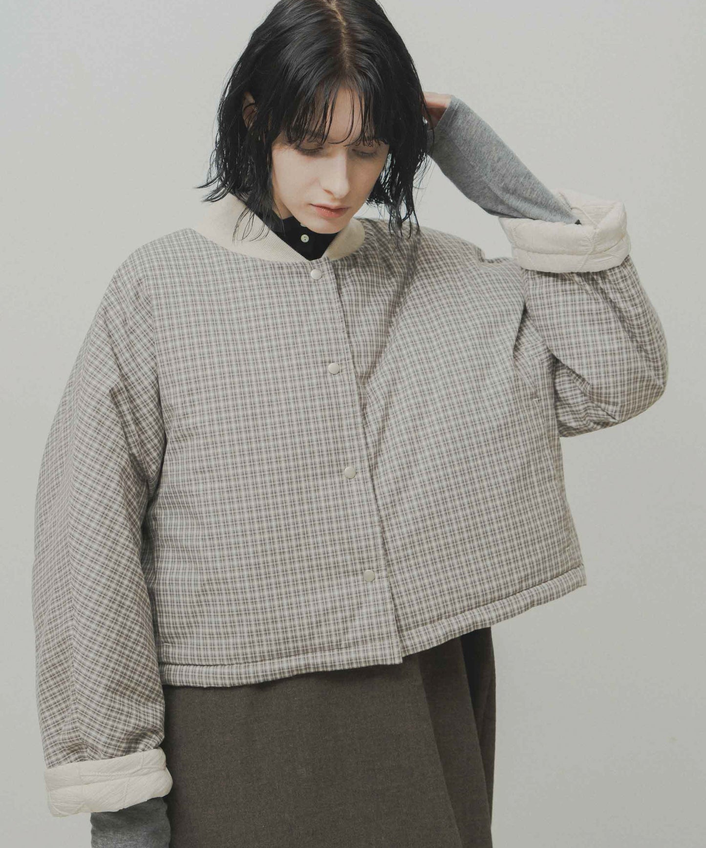 check pattern reversible jacket / WHT26FJK4067