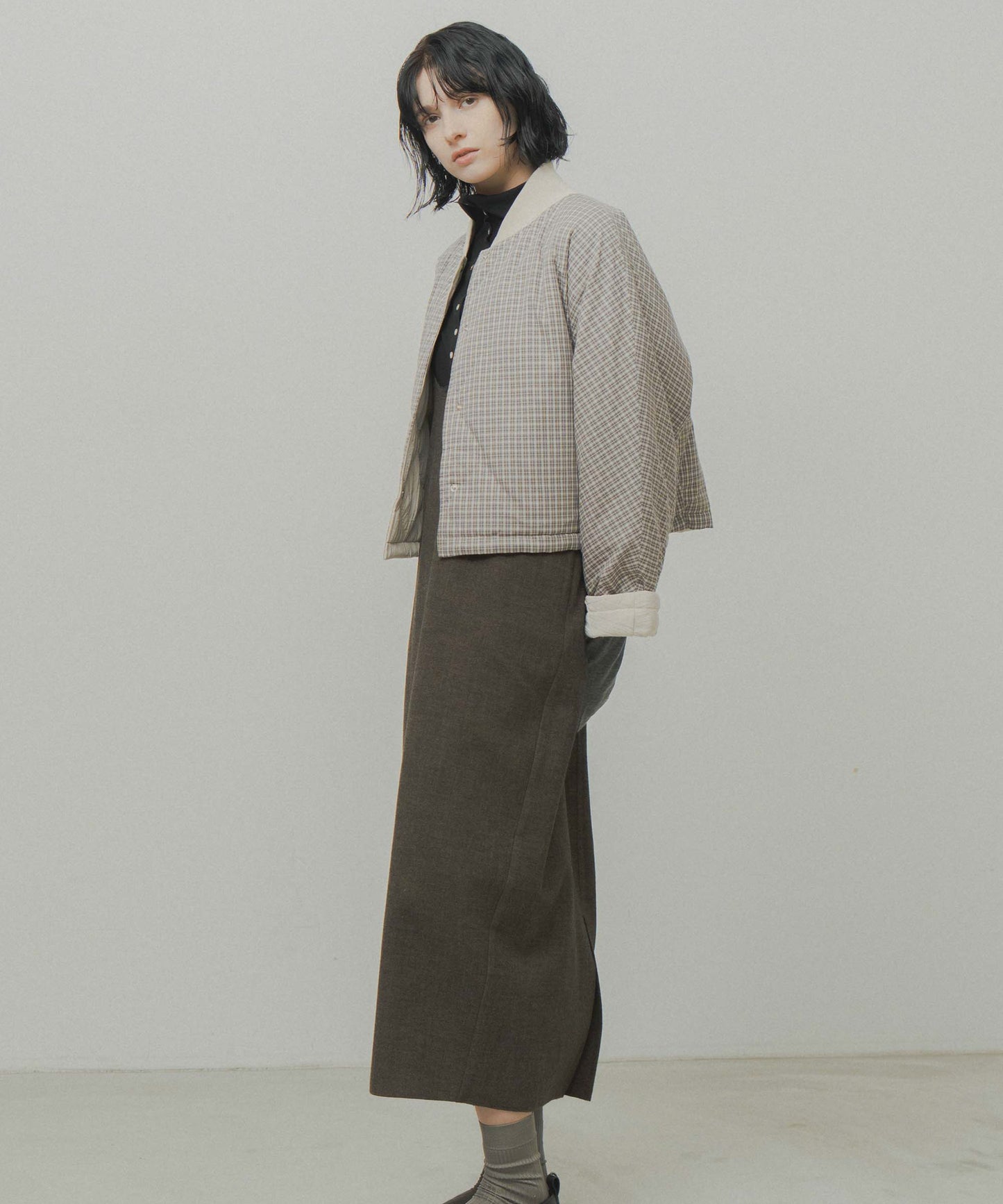 check pattern reversible jacket / WHT26FJK4067