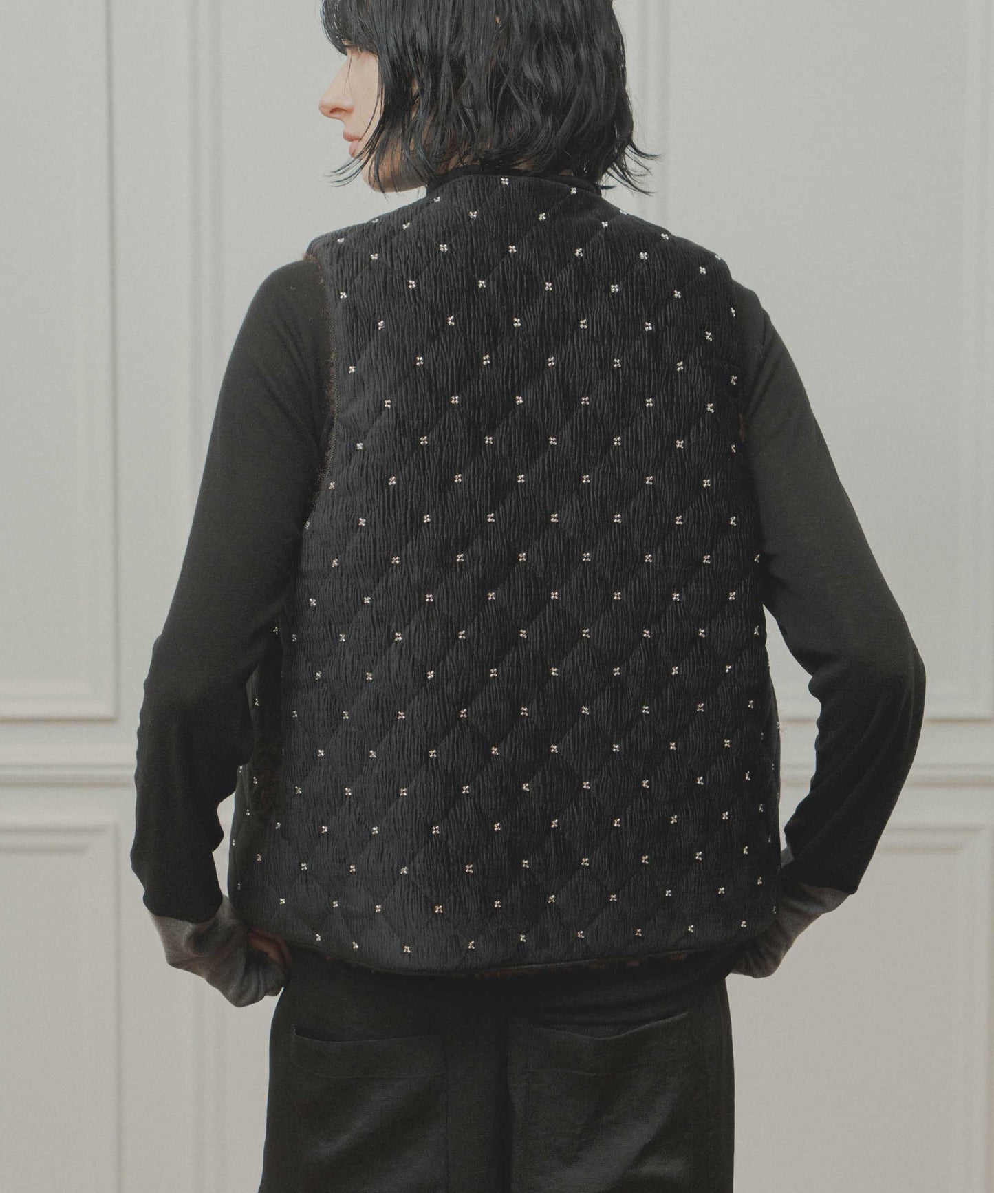 beads quilting reversible vest / WHT26FJK4068