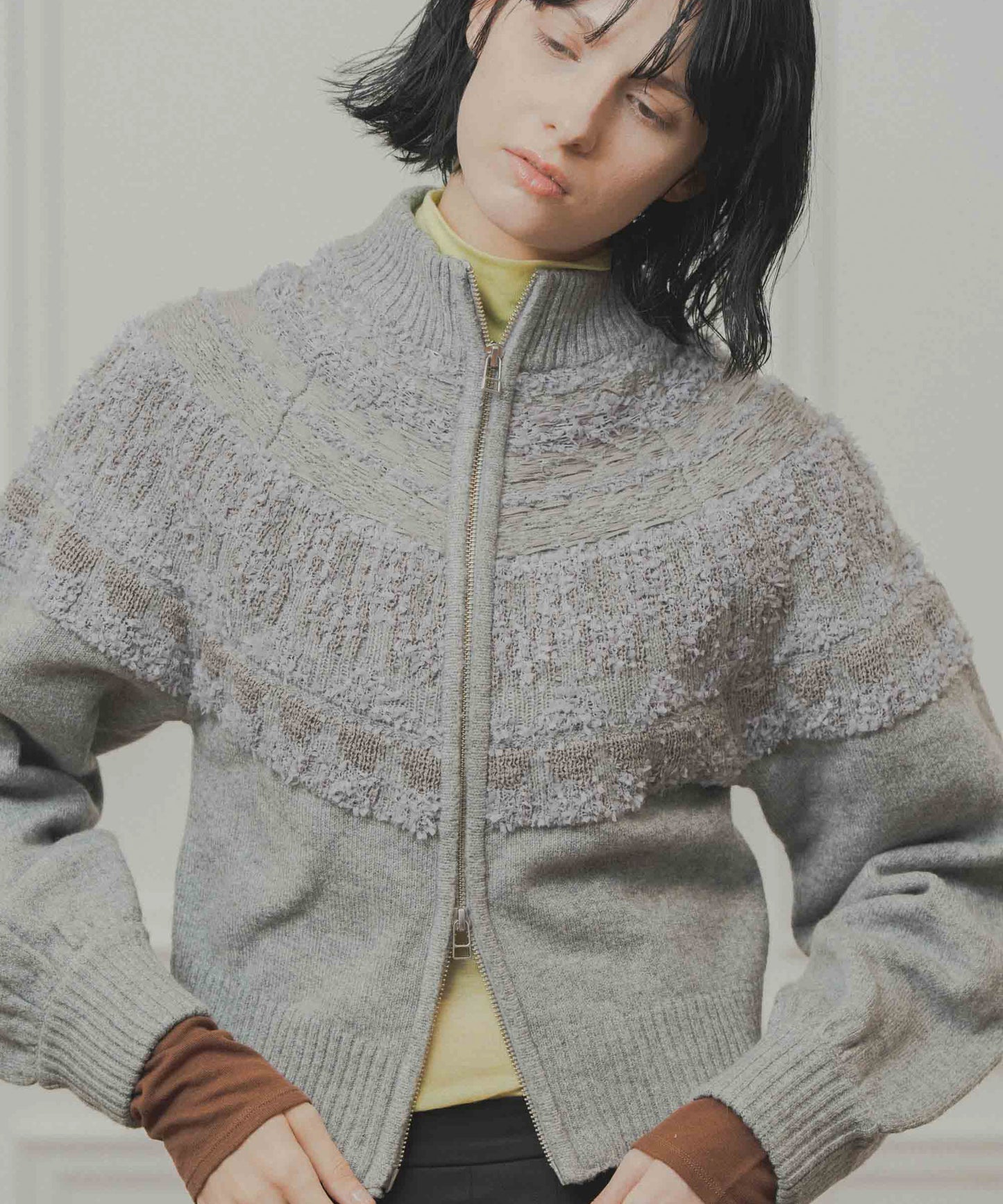 nordic pattern knit zip cardigan / WHT26FKN4040