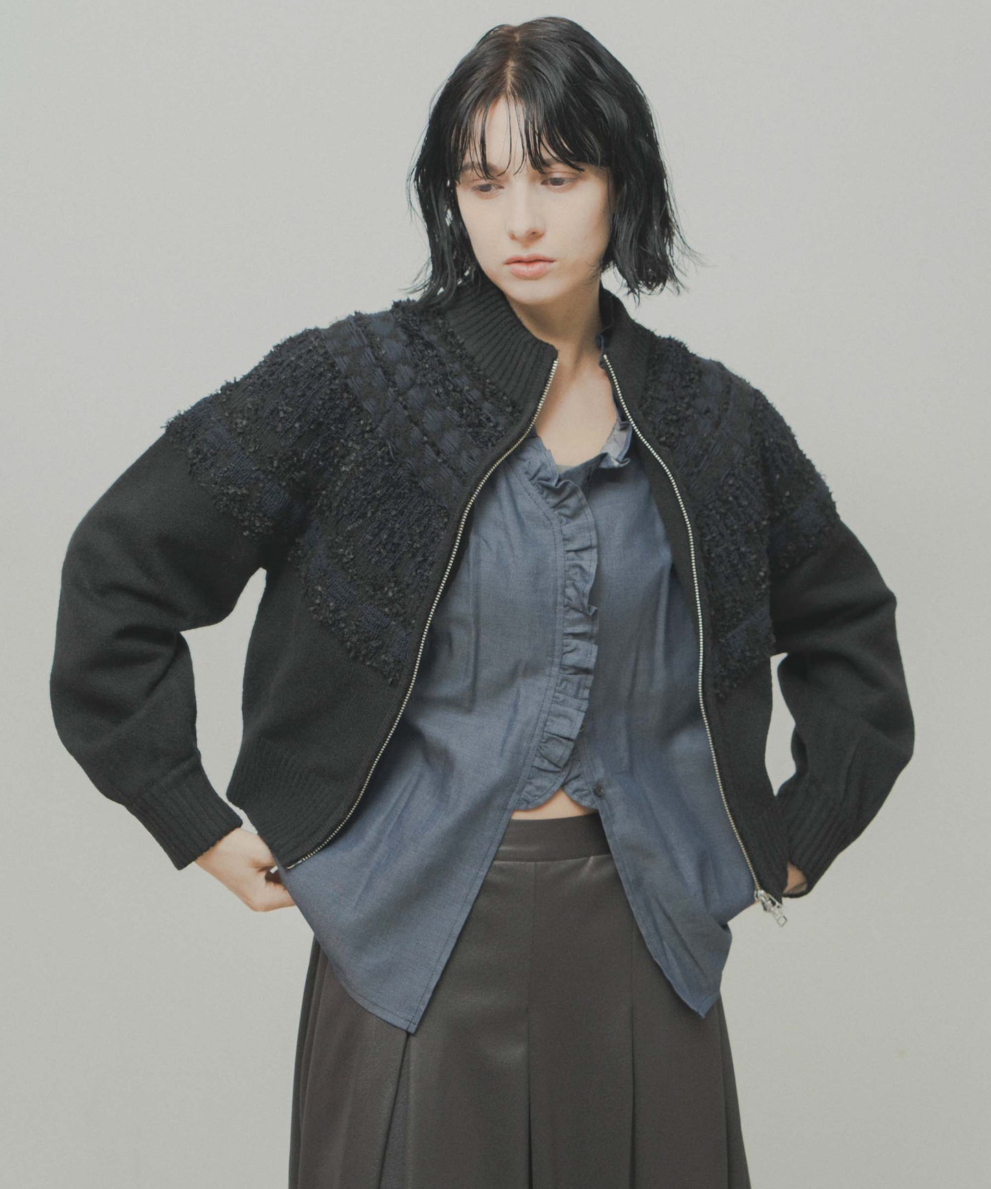 nordic pattern knit zip cardigan / WHT26FKN4040