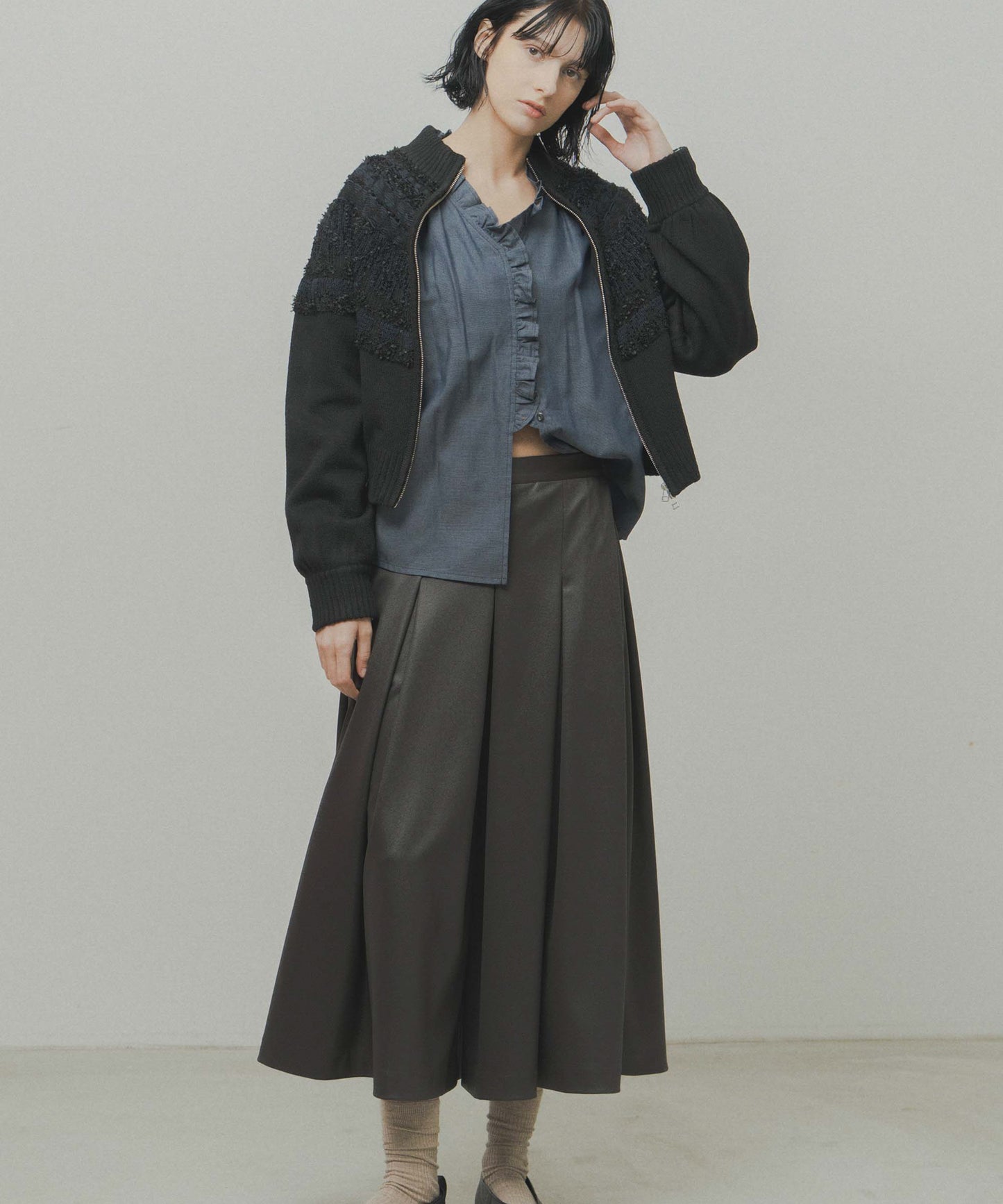 nordic pattern knit zip cardigan / WHT26FKN4040