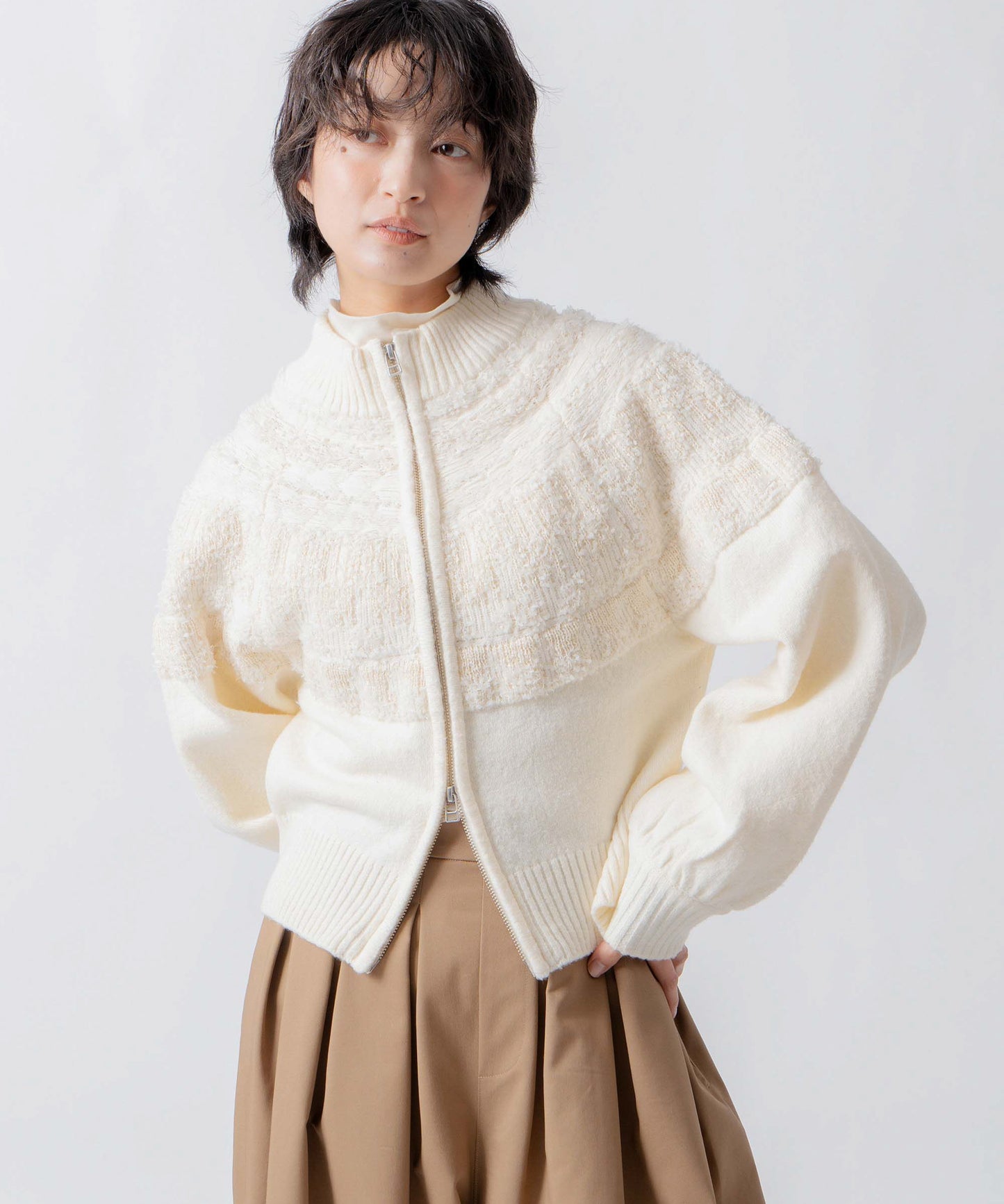 nordic pattern knit zip cardigan / WHT26FKN4040