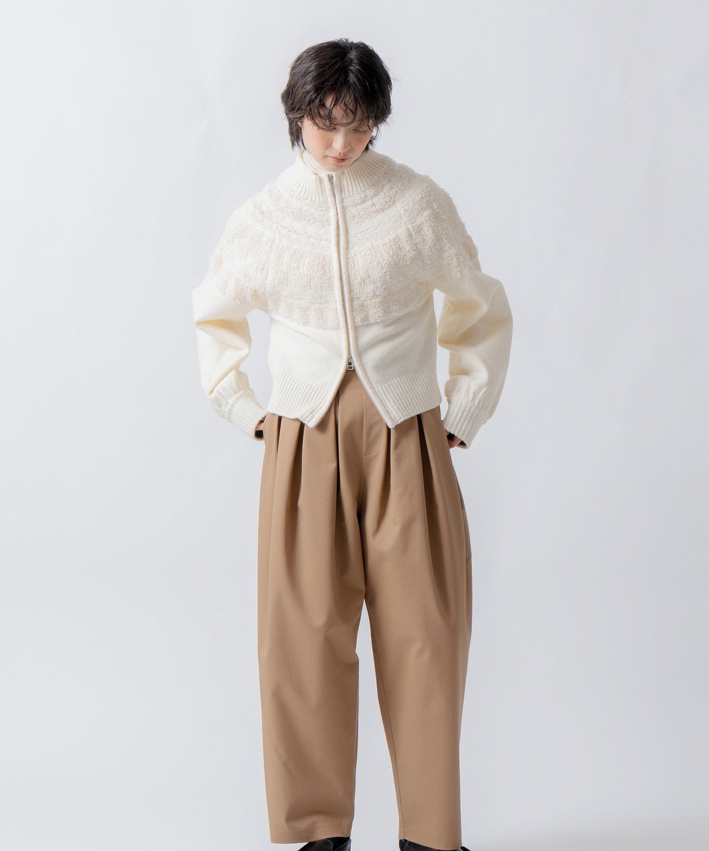 nordic pattern knit zip cardigan / WHT26FKN4040