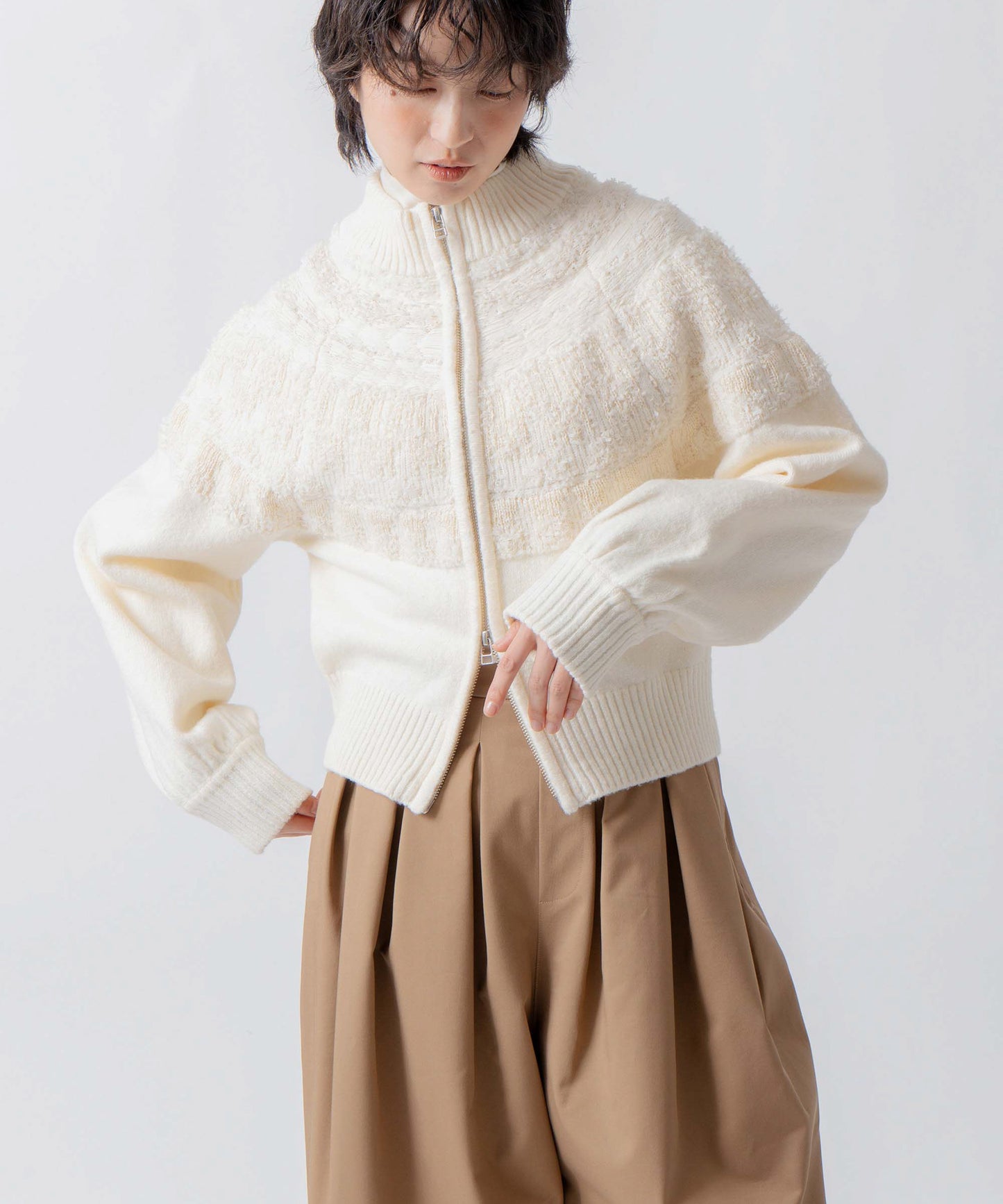 nordic pattern knit zip cardigan / WHT26FKN4040