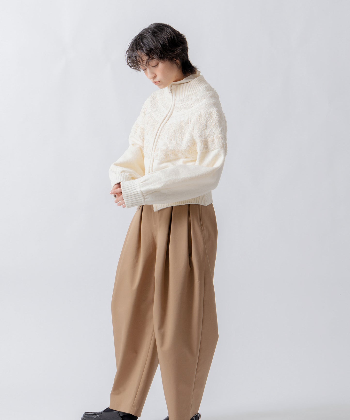 nordic pattern knit zip cardigan / WHT26FKN4040