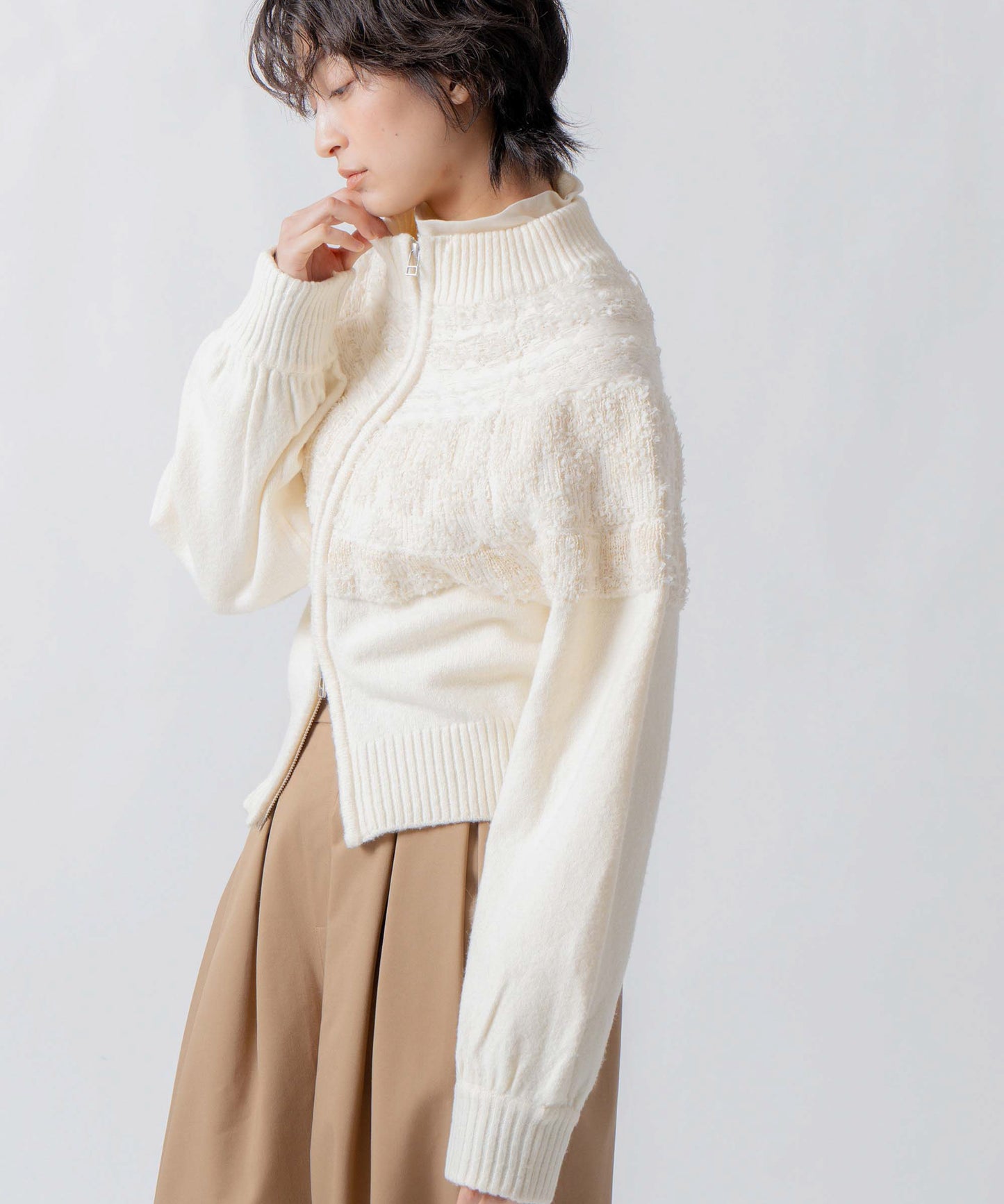 nordic pattern knit zip cardigan / WHT26FKN4040