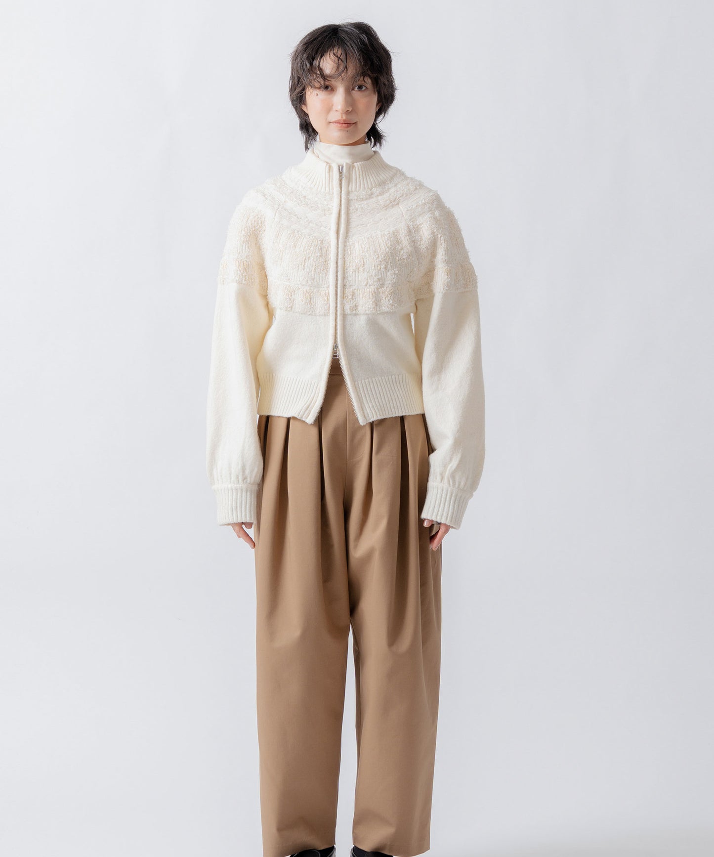 nordic pattern knit zip cardigan / WHT26FKN4040