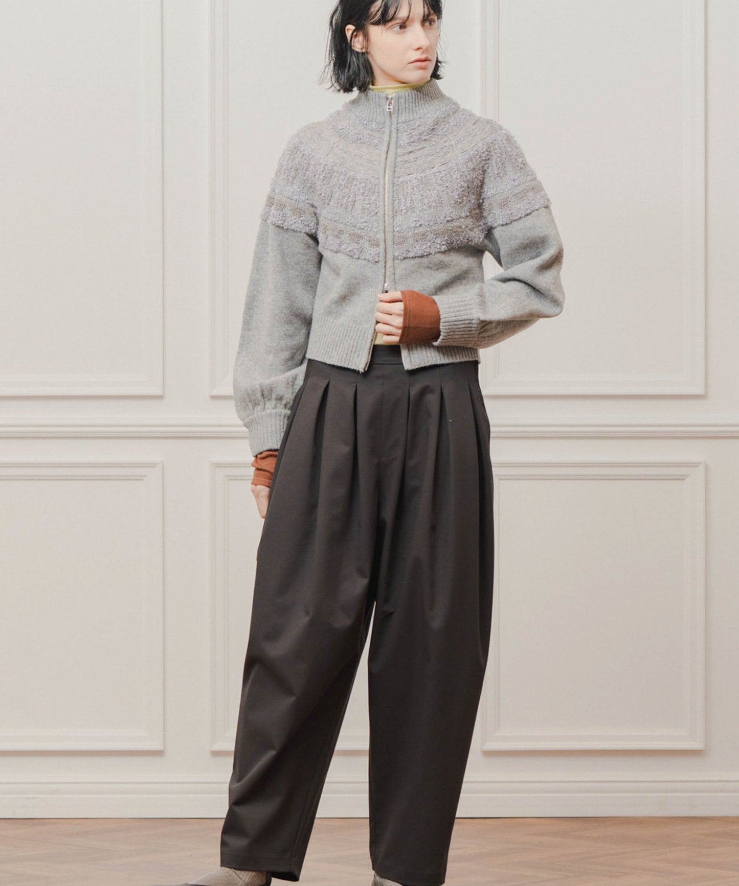 nordic pattern knit zip cardigan / WHT26FKN4040