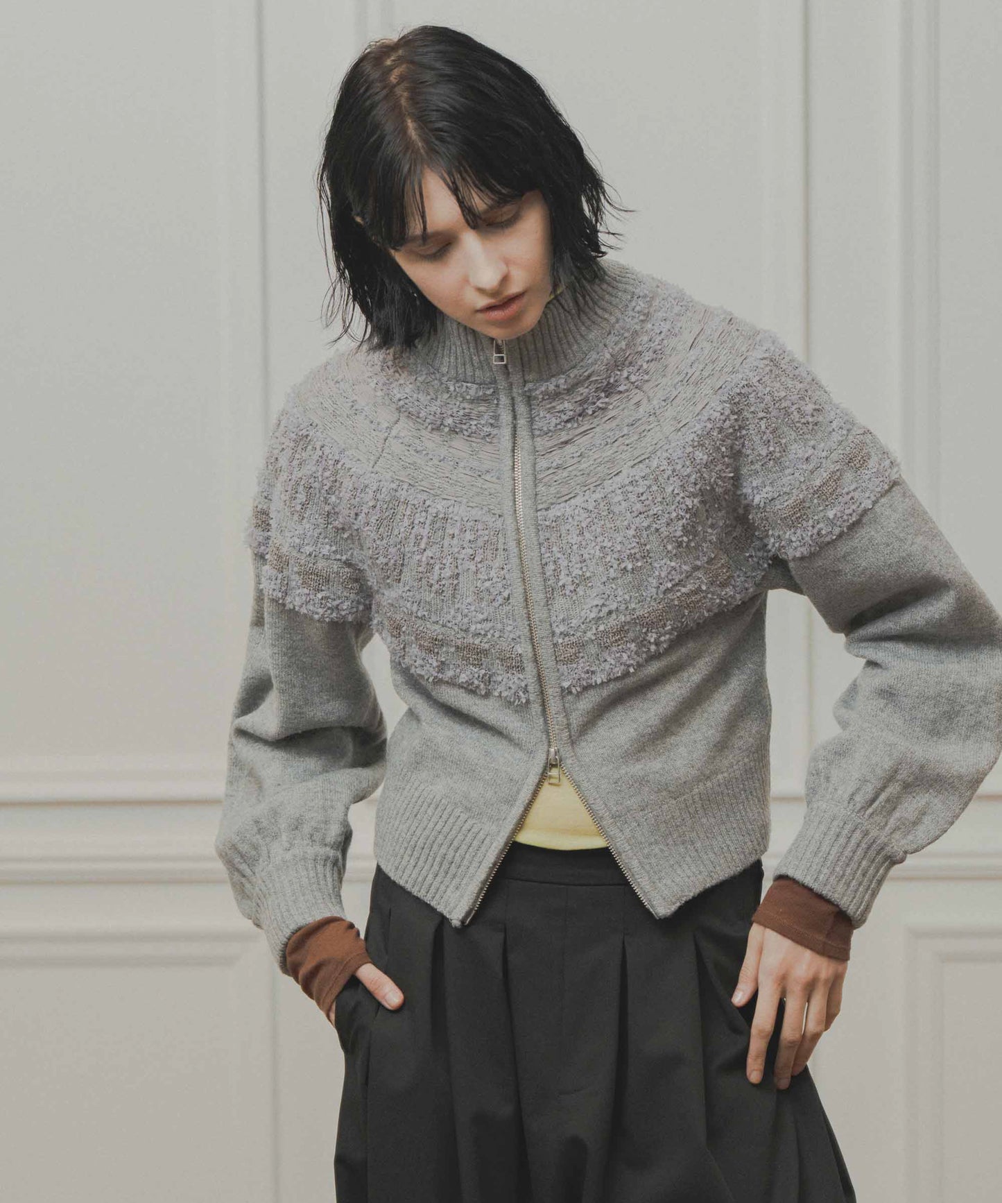 nordic pattern knit zip cardigan / WHT26FKN4040