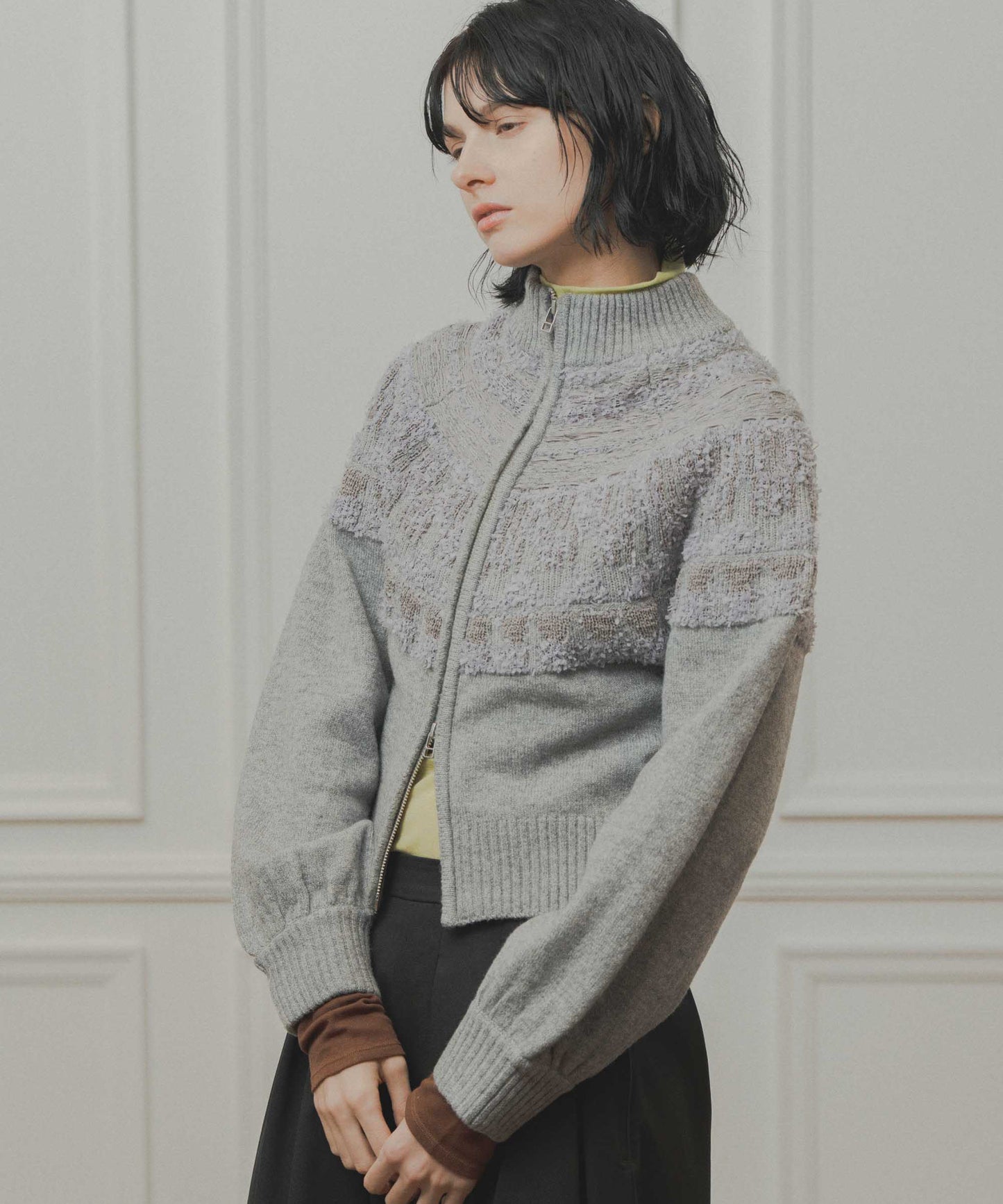 nordic pattern knit zip cardigan / WHT26FKN4040