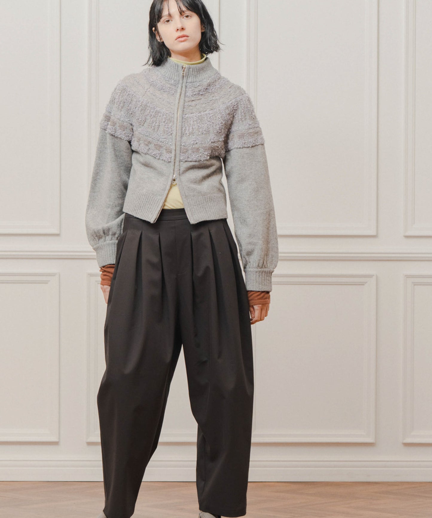 nordic pattern knit zip cardigan / WHT26FKN4040