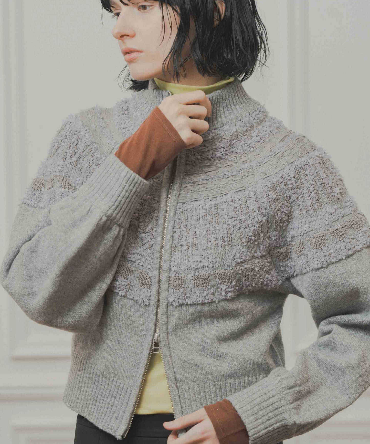 nordic pattern knit zip cardigan / WHT26FKN4040