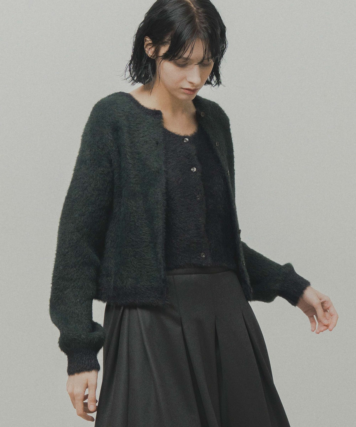 mix fur cardigan / WHT26FKN4042