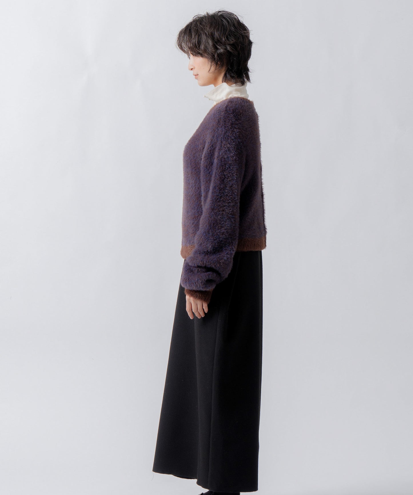 mix fur cardigan / WHT26FKN4042