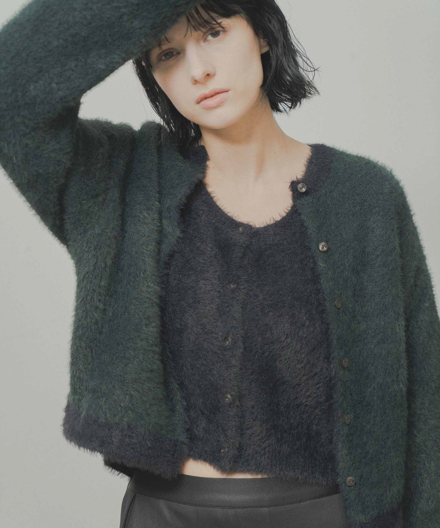 mix fur cardigan / WHT26FKN4042