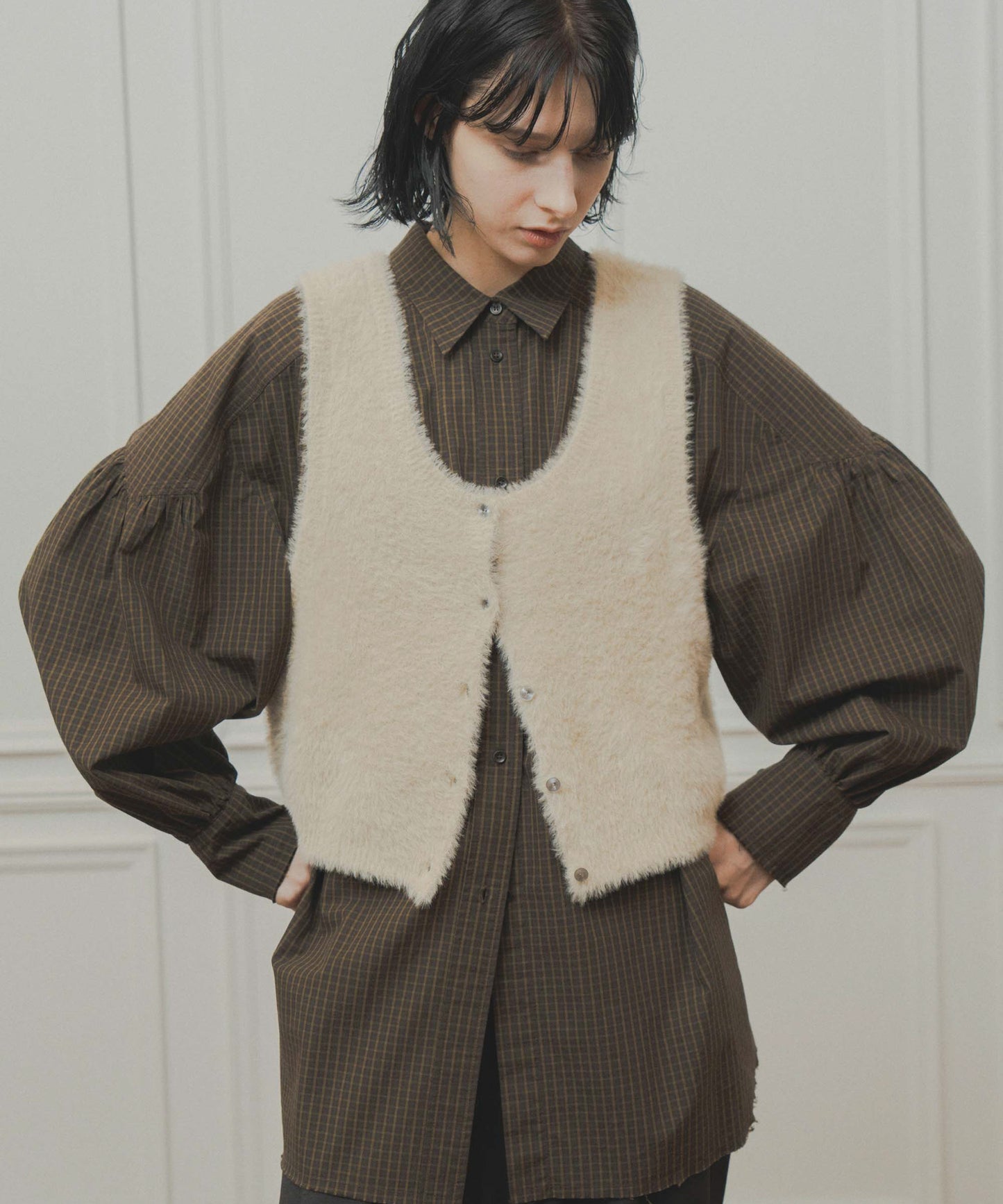 mix fur vest / WHT26FKN4043