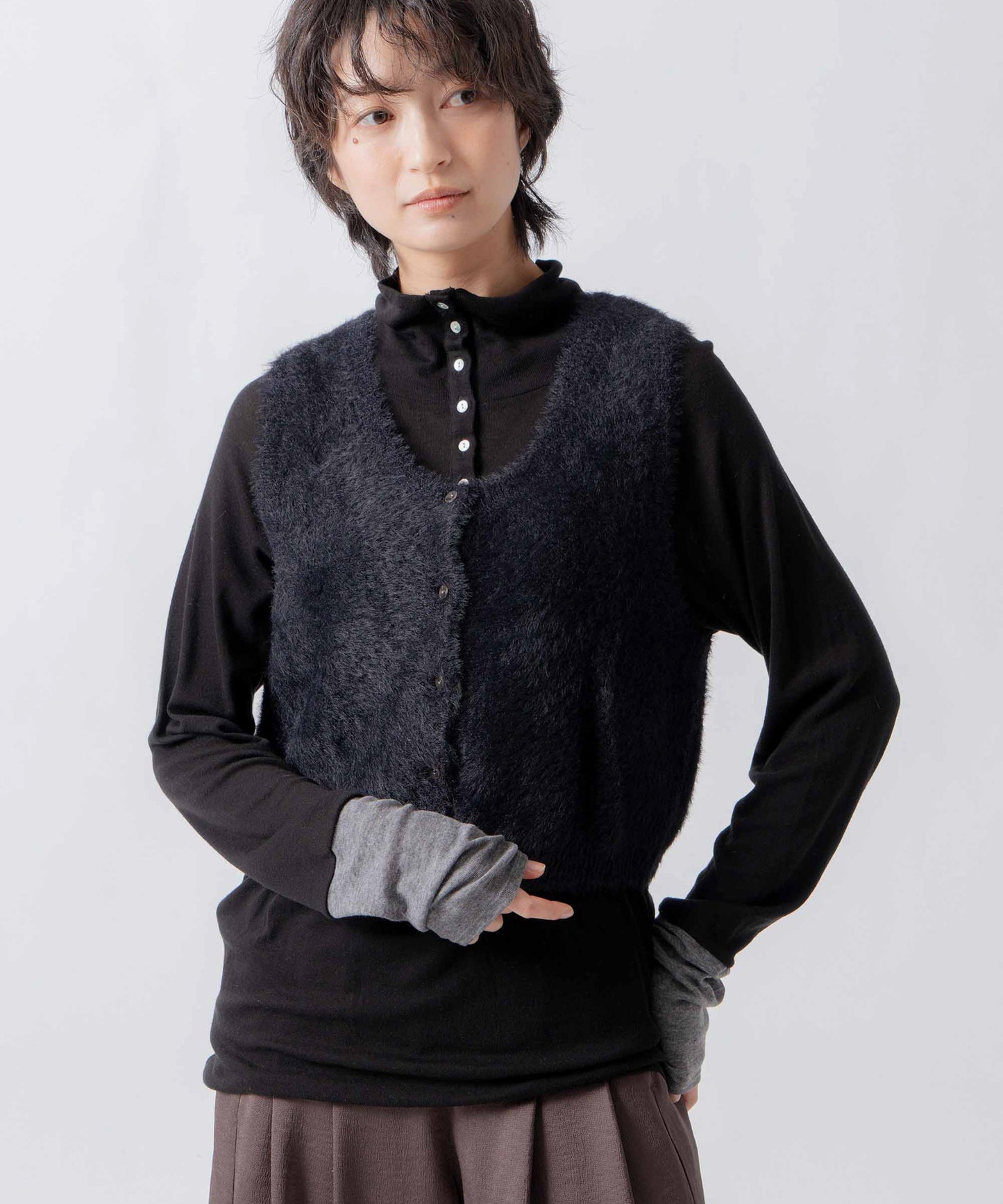 mix fur vest / WHT26FKN4043