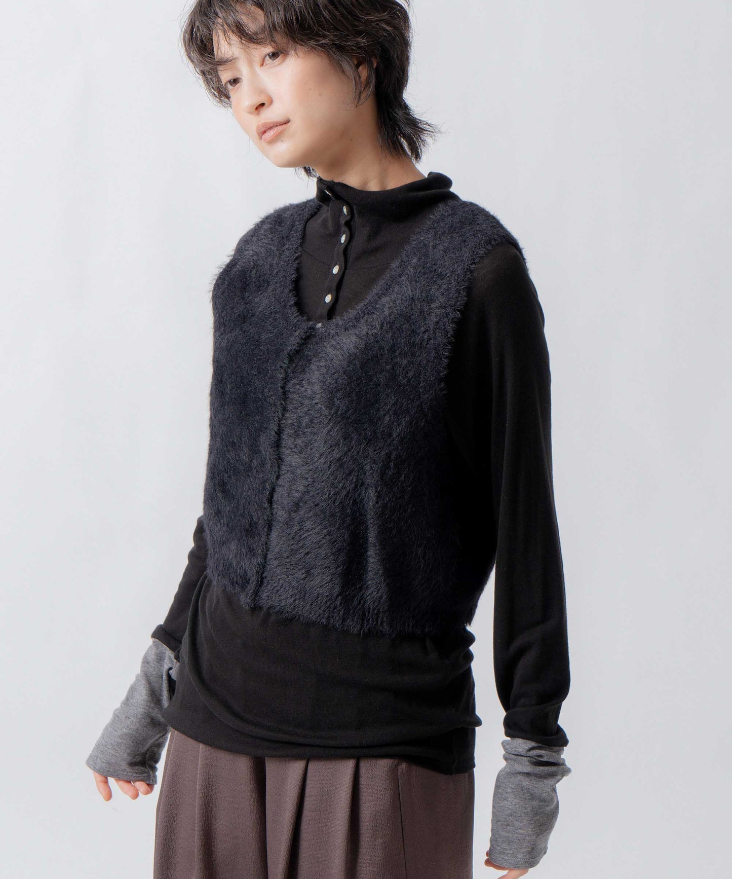 mix fur vest / WHT26FKN4043