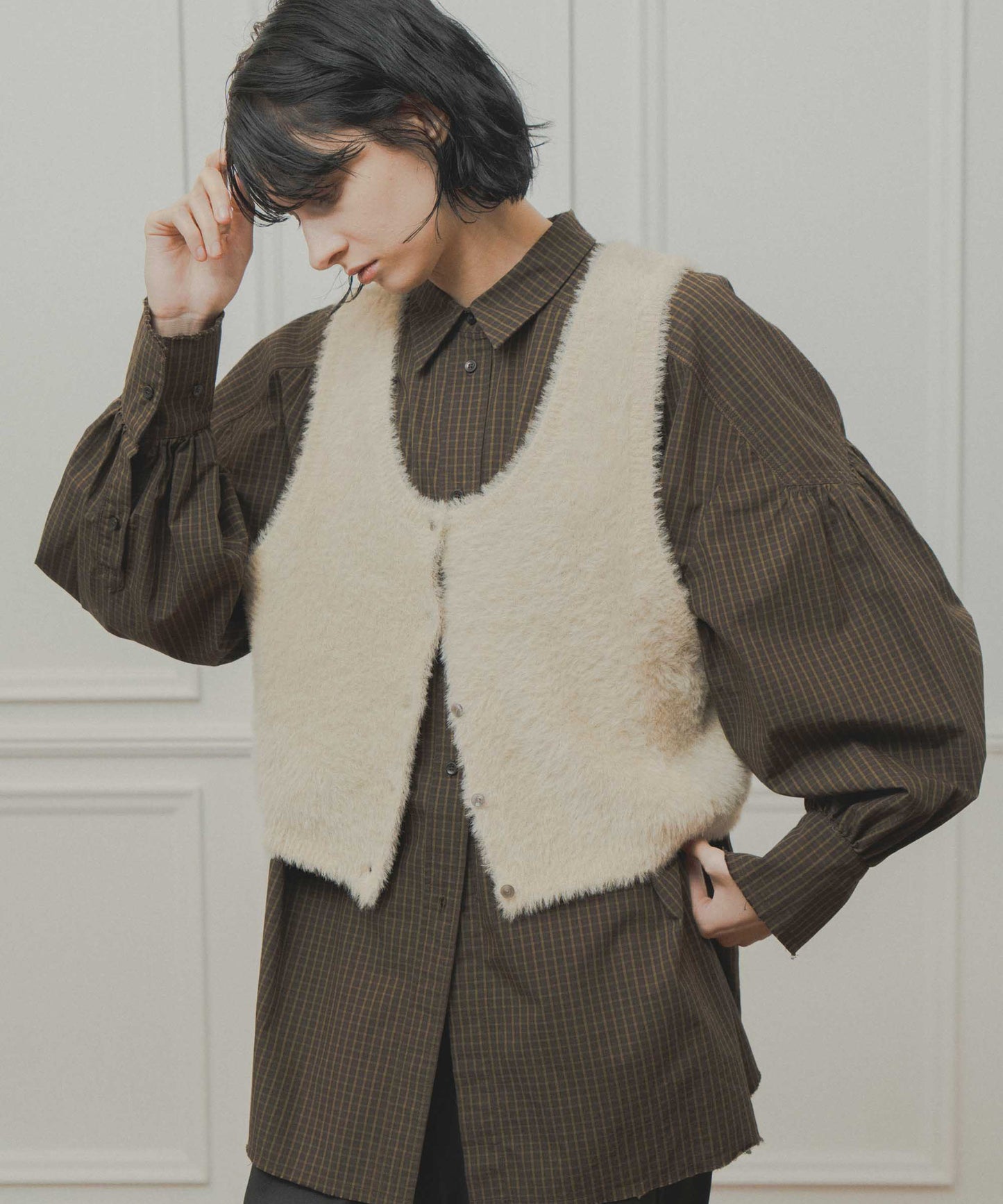 mix fur vest / WHT26FKN4043