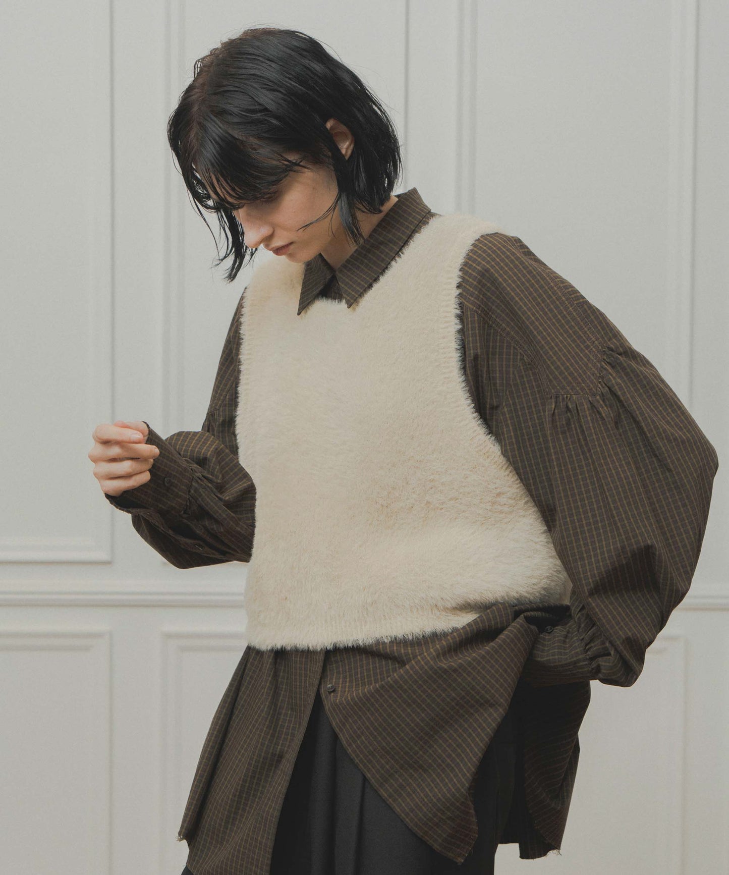 mix fur vest / WHT26FKN4043