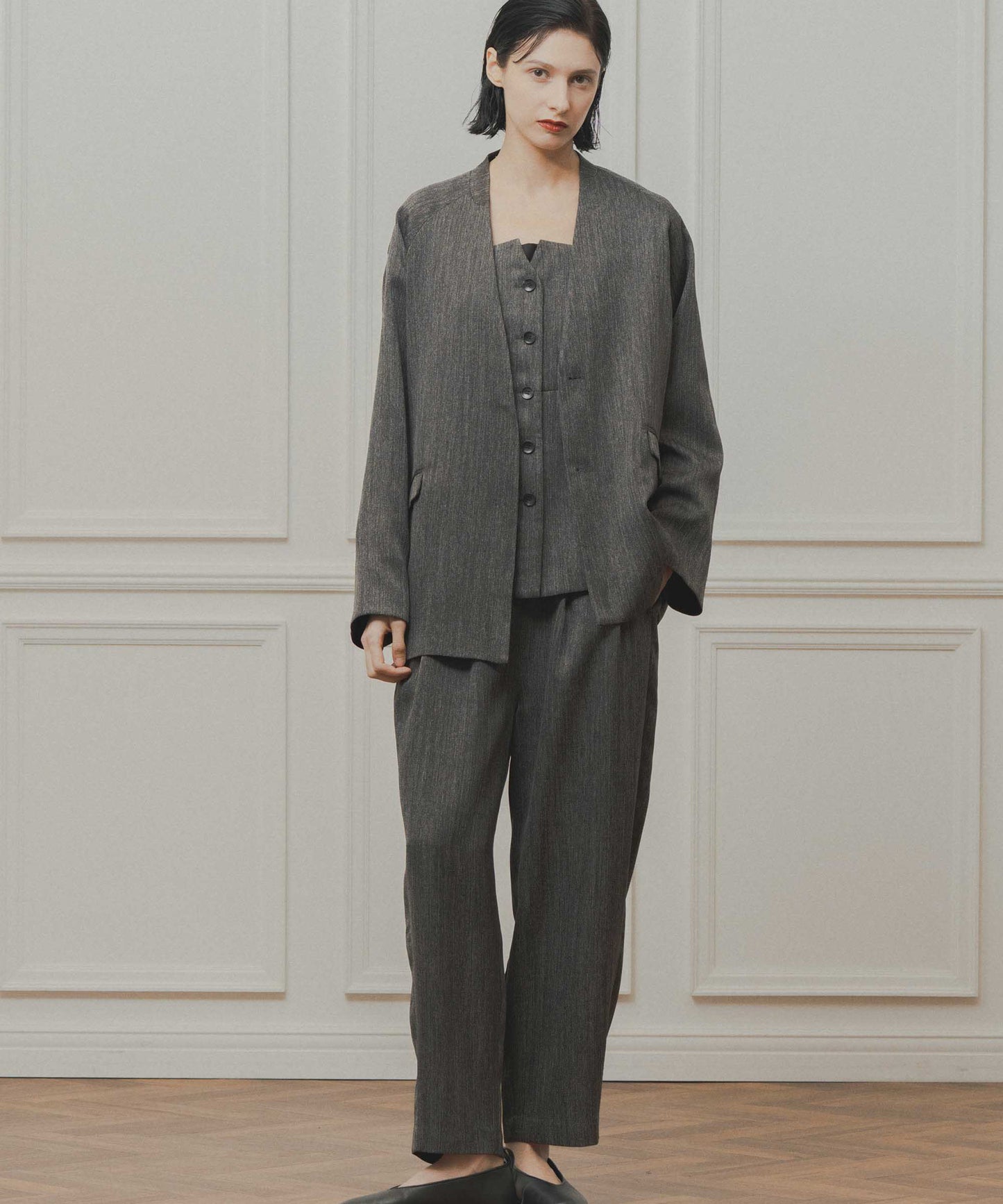 tweed satin tapered pants / WHT26FPT4080