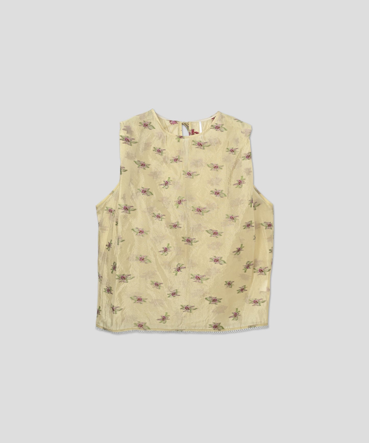 back open sheer flower blouse / WHT26HBL4091